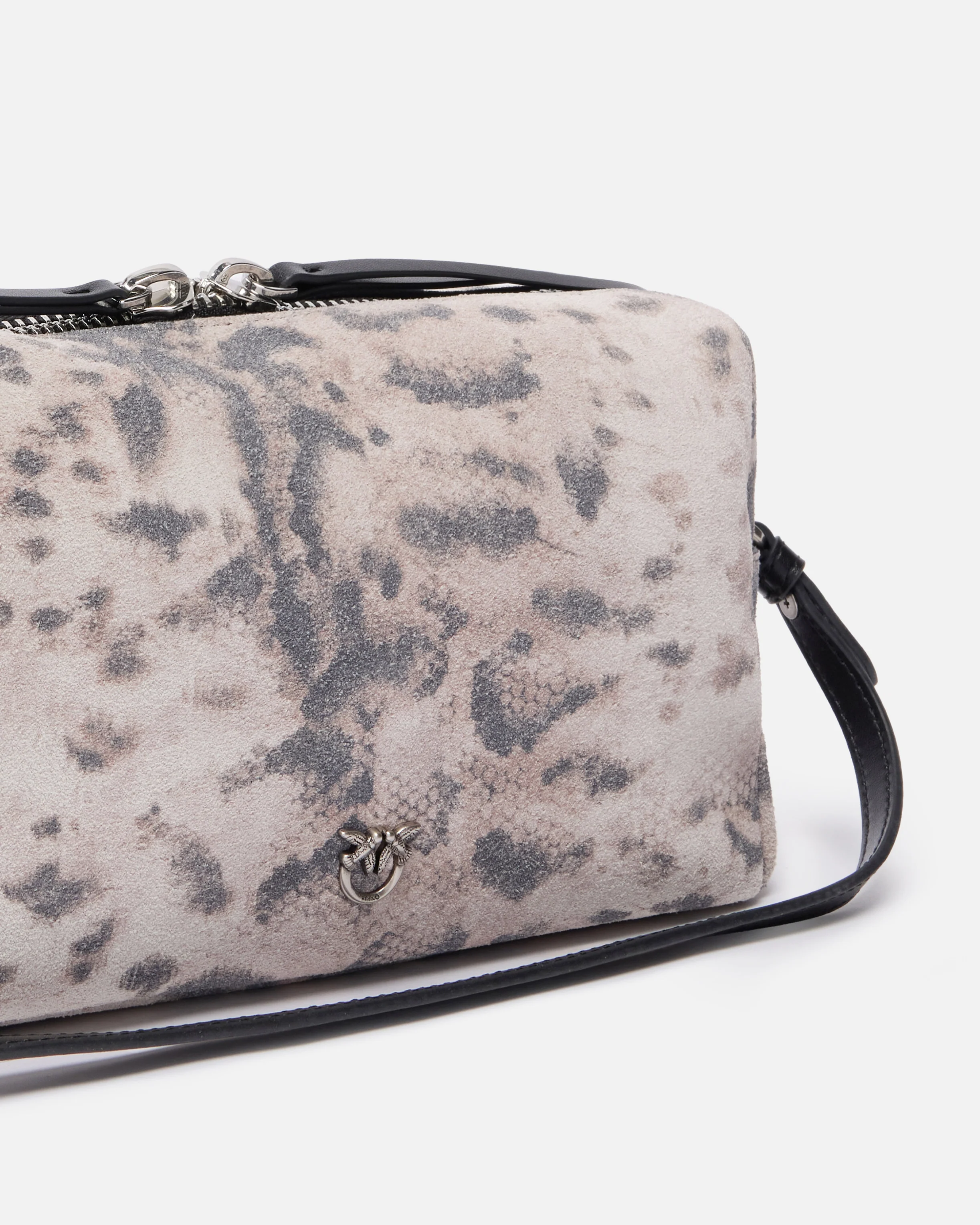 Borsa bauletto a tracolla media in suede con stampa pitone - Image 3