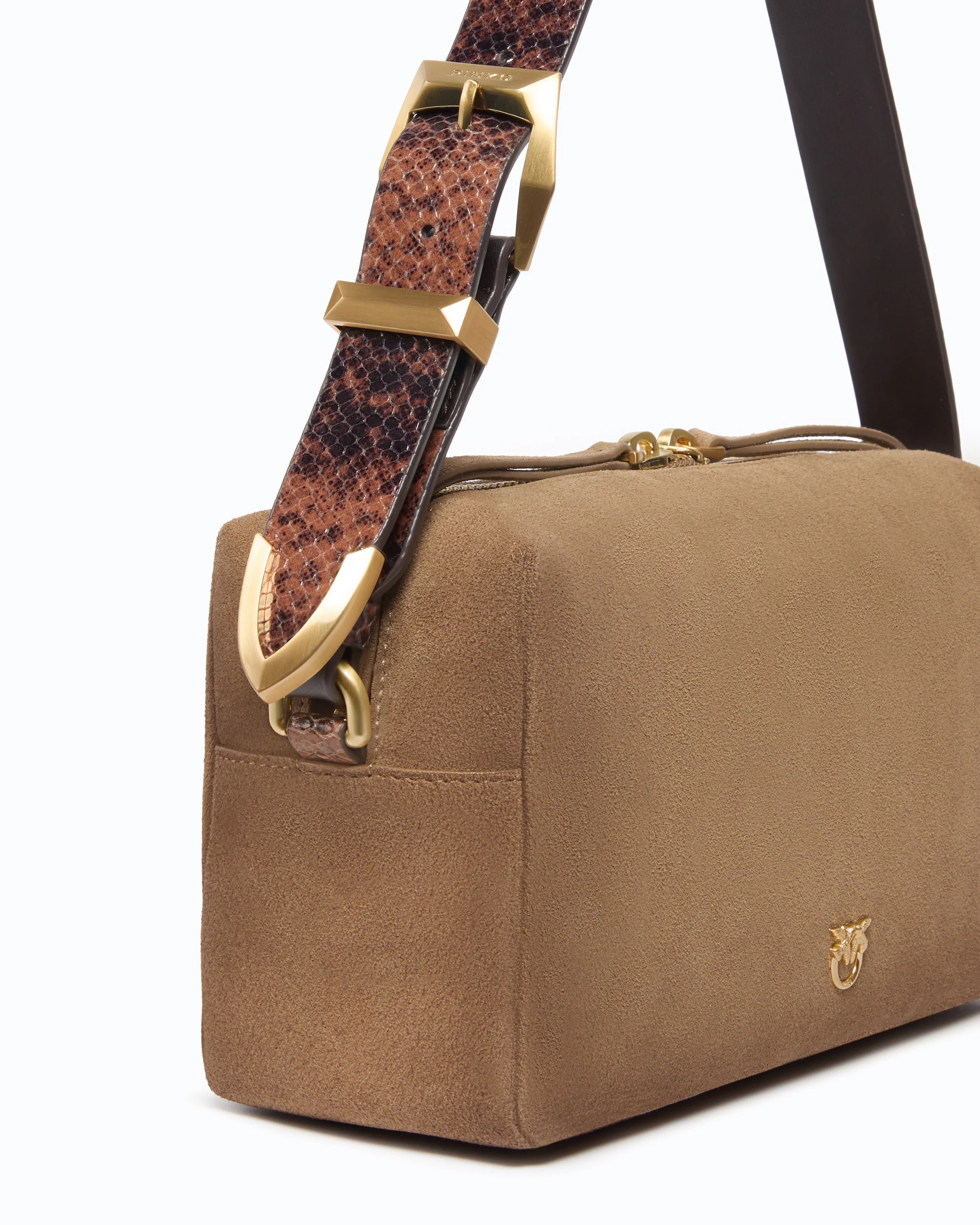 Borsa bauletto a tracolla media in suede effetto spray - Image 5
