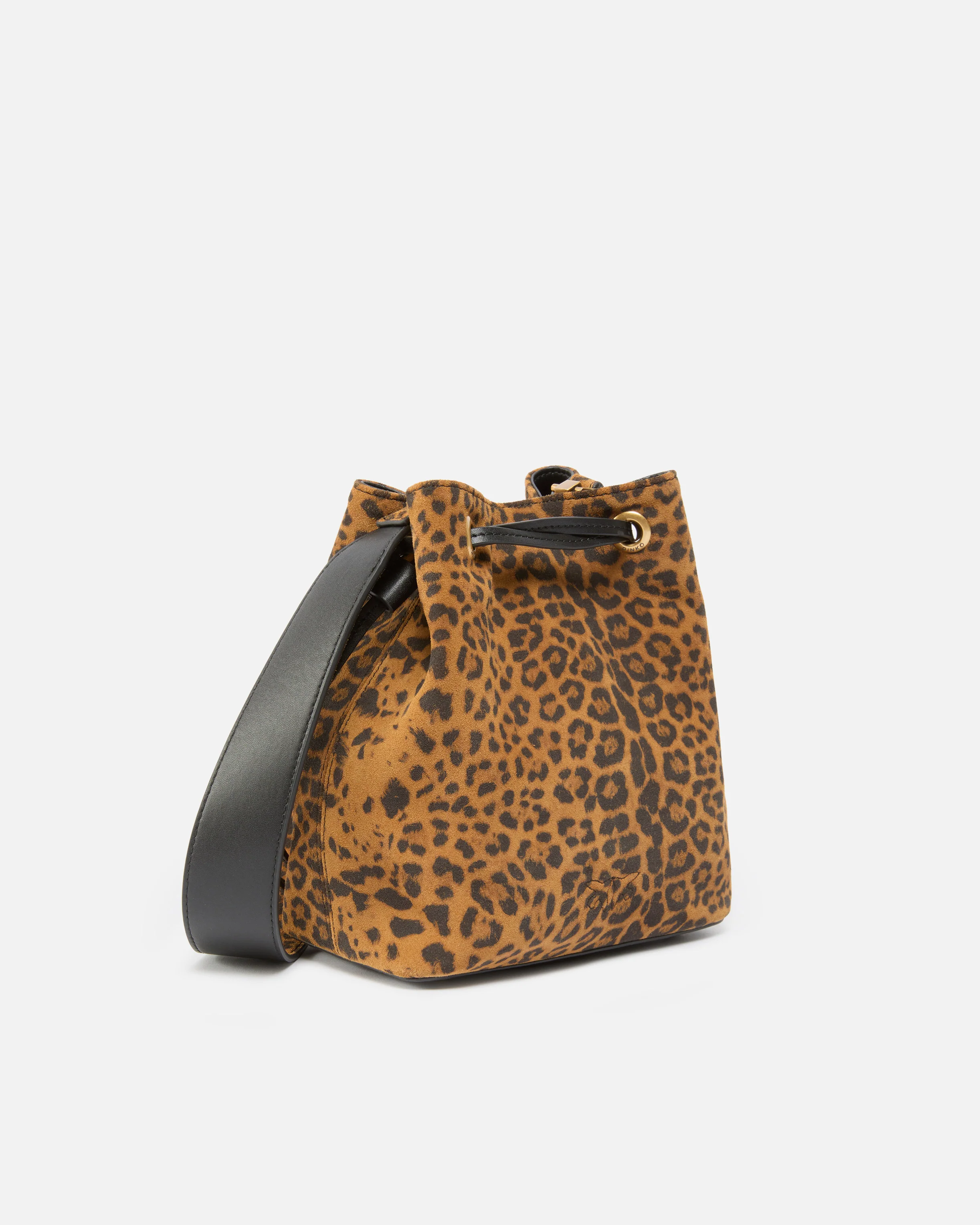 Borsa secchiello a tracolla piccola in suede leopardato - Image 2