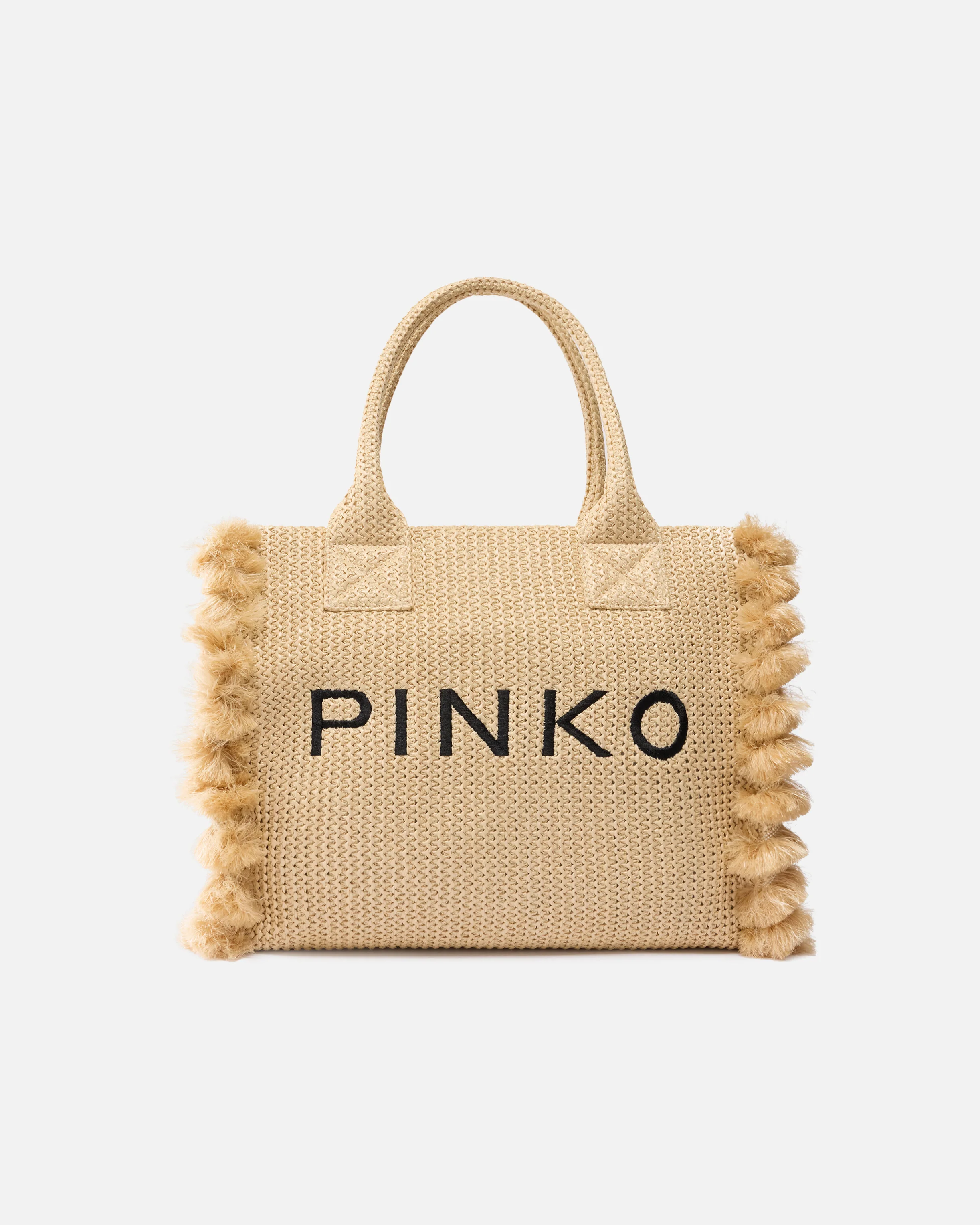 Borsa shopper media Beach in rafia con logo e nappine