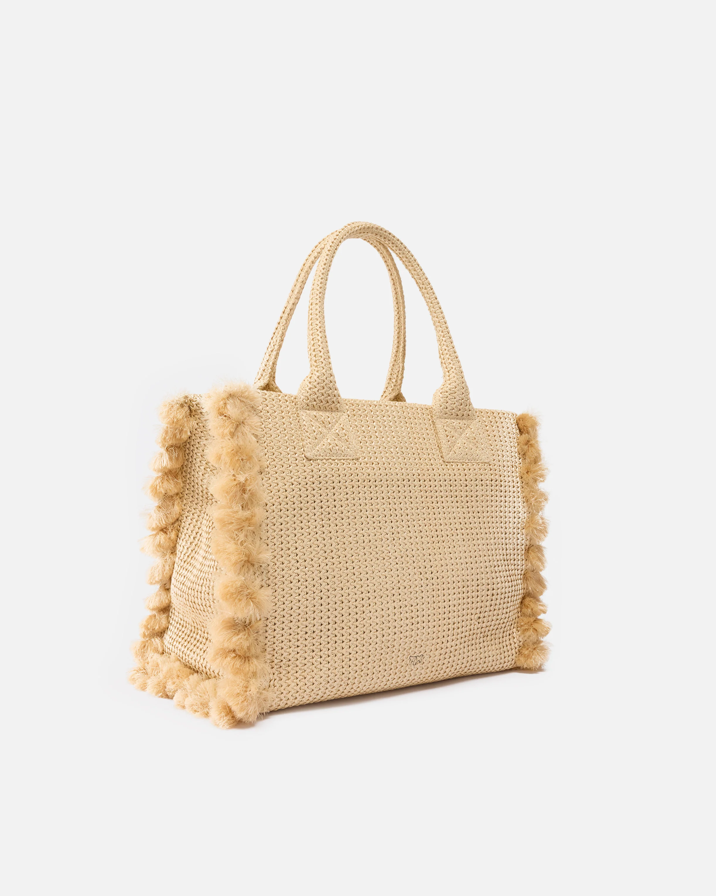 Borsa shopper media Beach in rafia con logo e nappine - Image 2