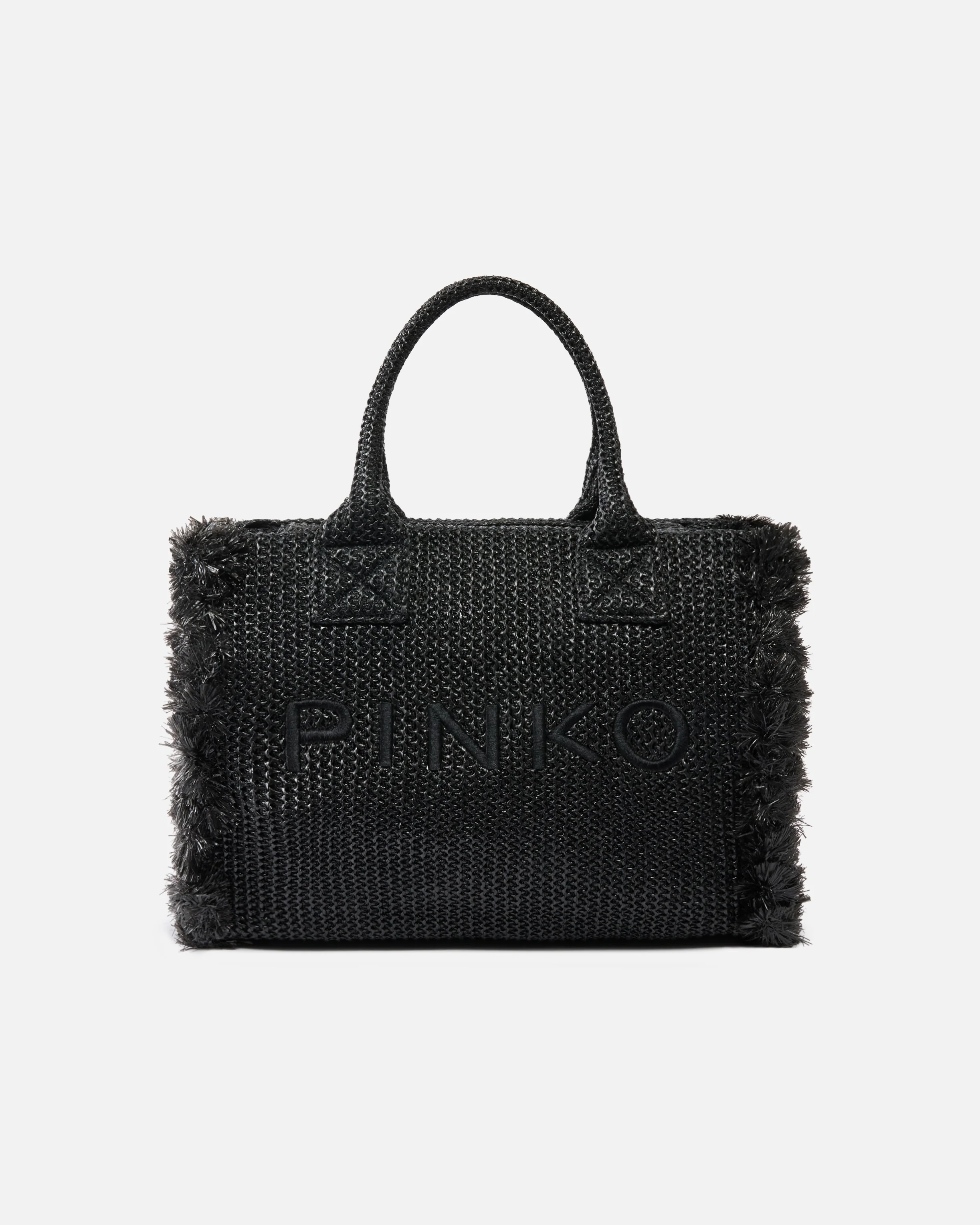Borsa shopper media Beach in rafia con logo e nappine