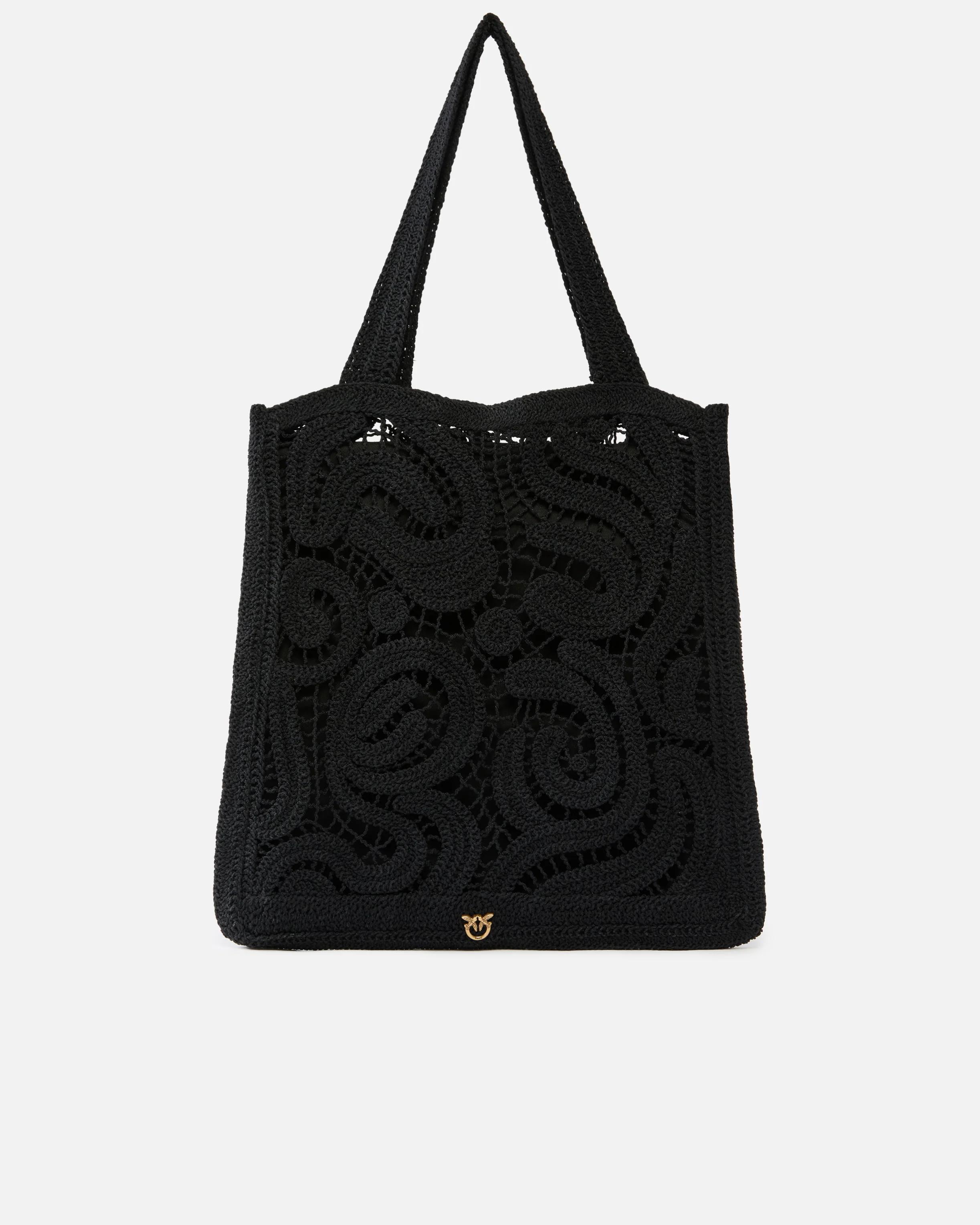 Borsa shopper media in tessuto crochet geometrico