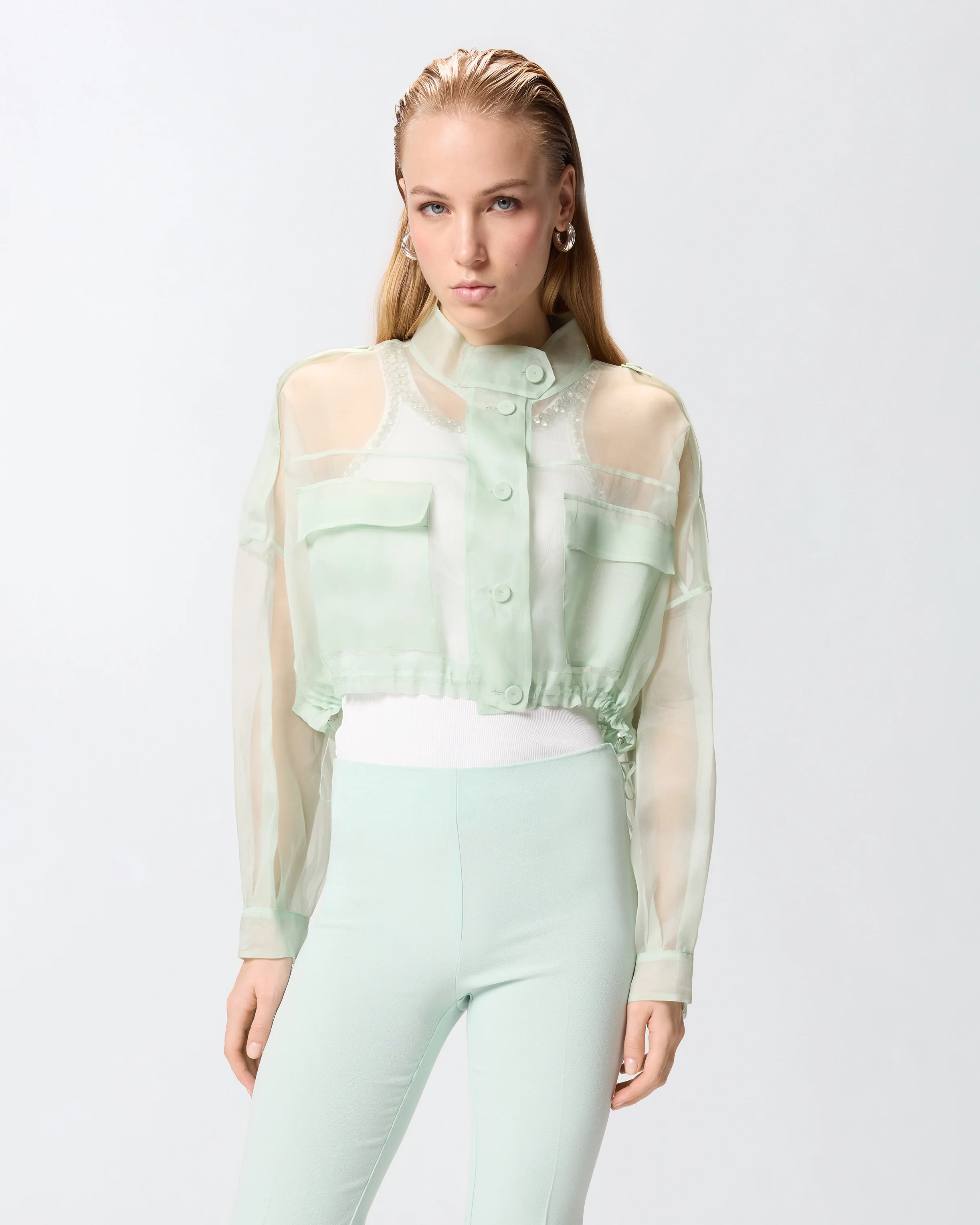 Caban cropped in organza di pura seta