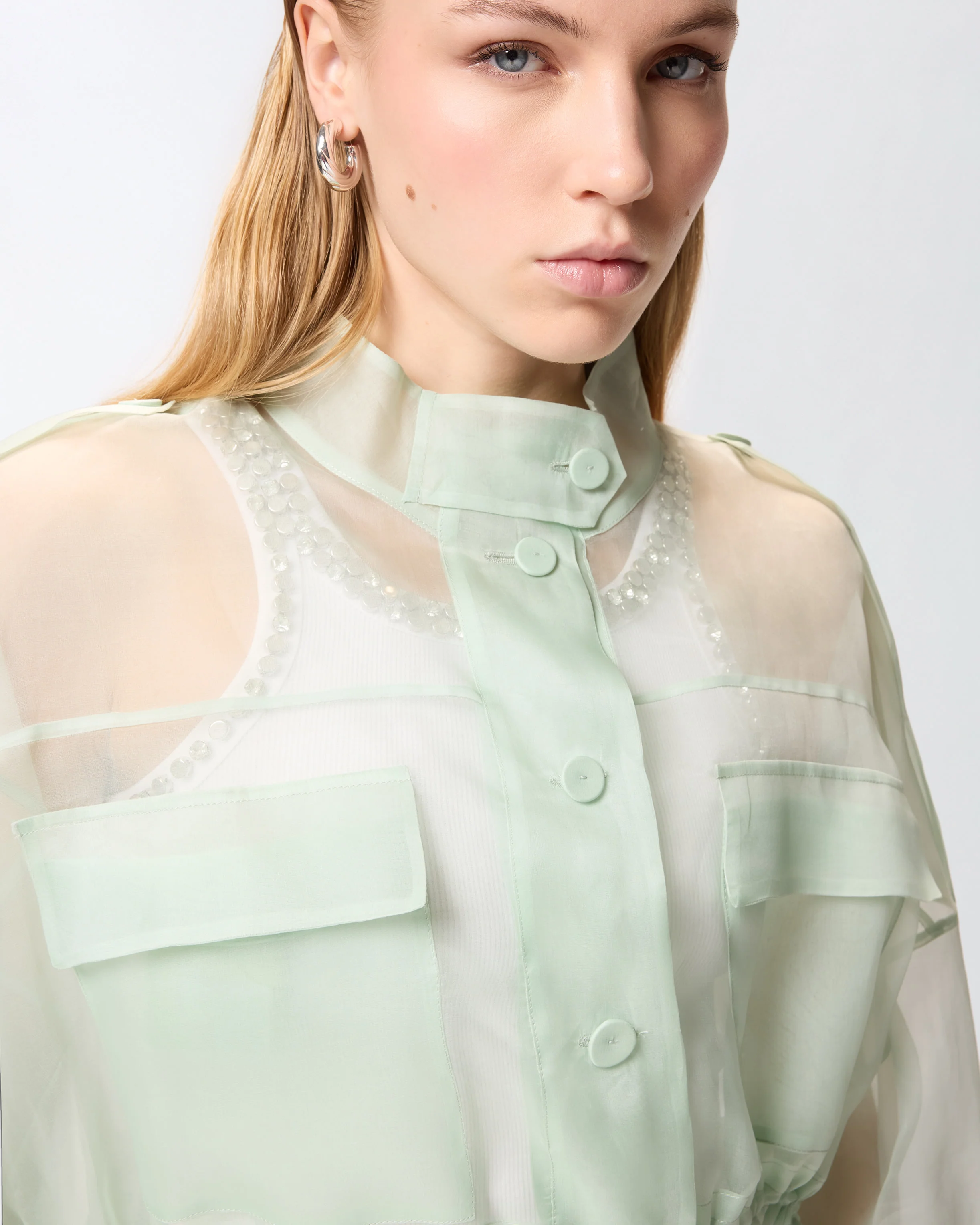 Caban cropped in organza di pura seta - Image 4