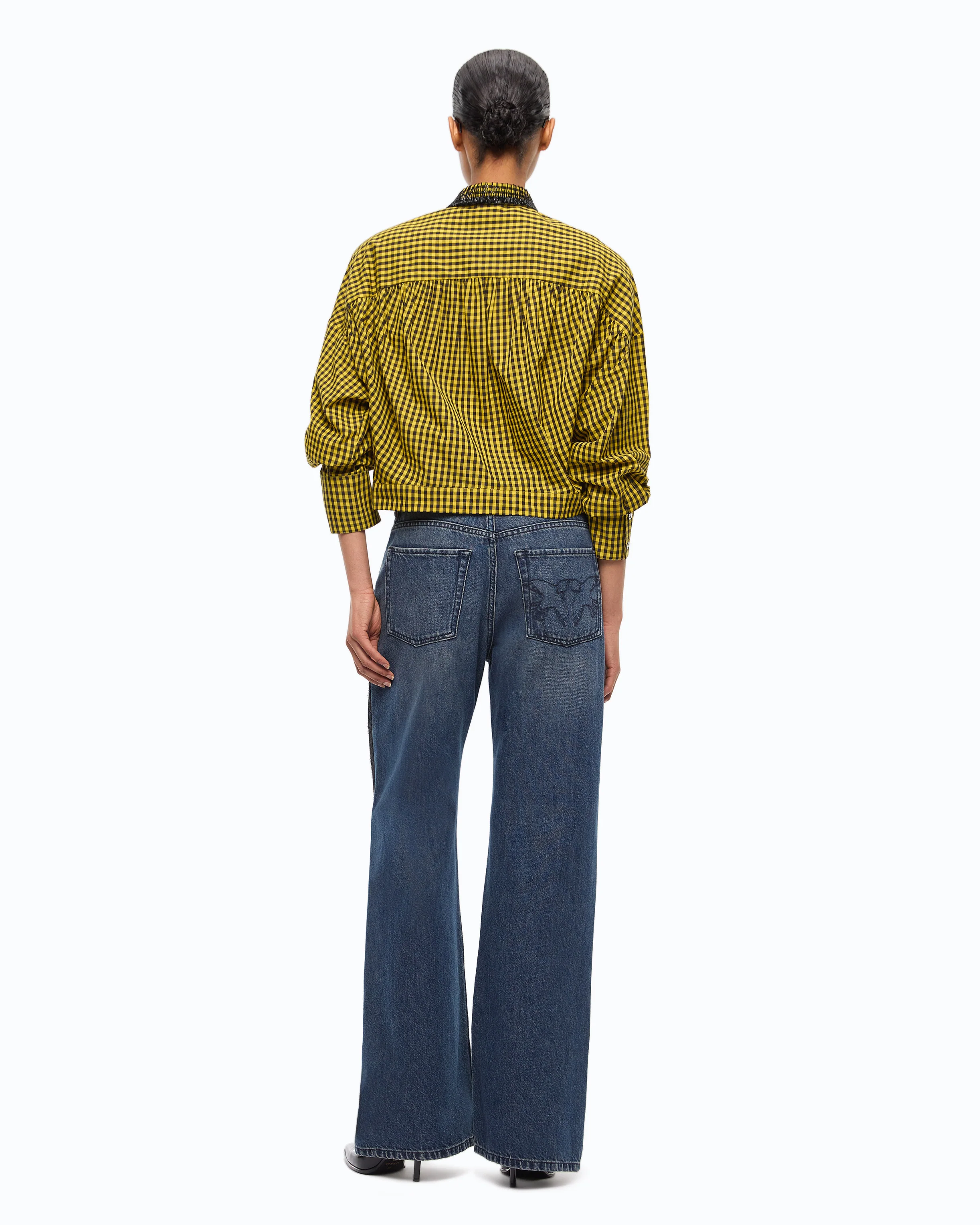 Camicia cropped a quadretti con collo gioiello - Image 3