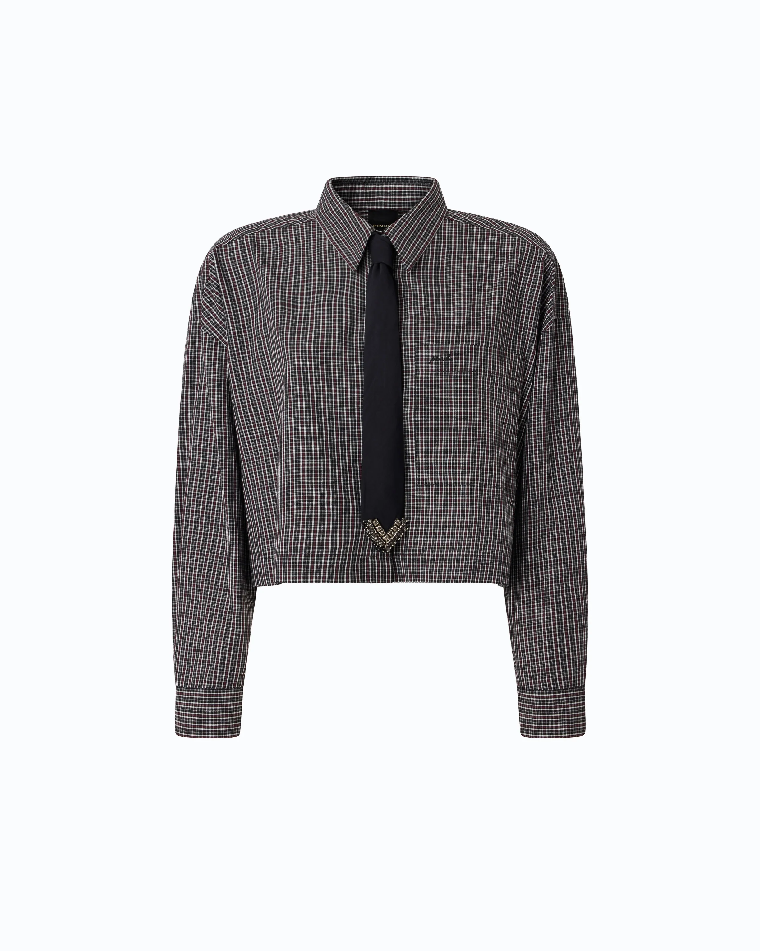 Camicia cropped a quadretti con cravatta - Image 5