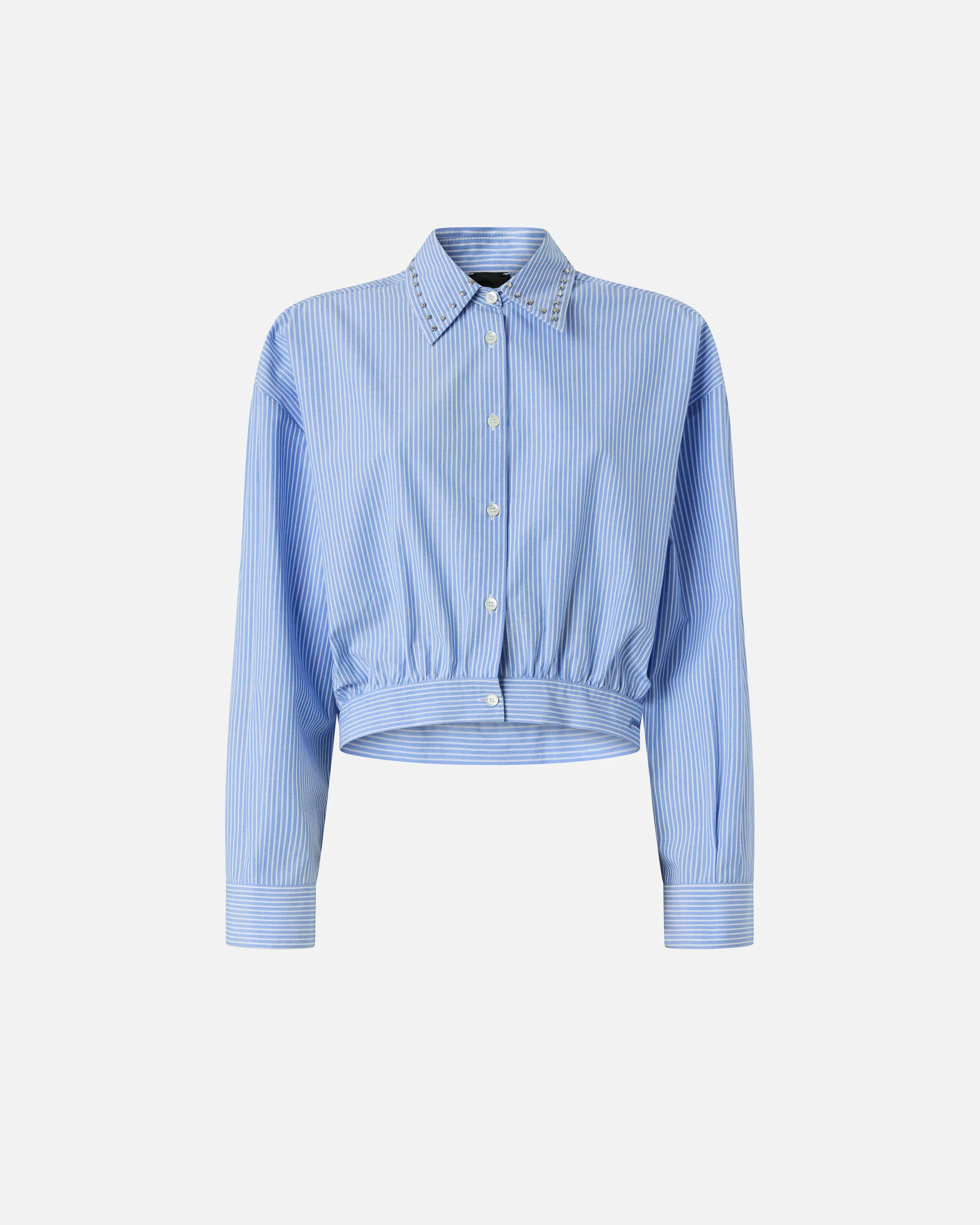 Camicia cropped a righe con colletto gioiello - Image 5