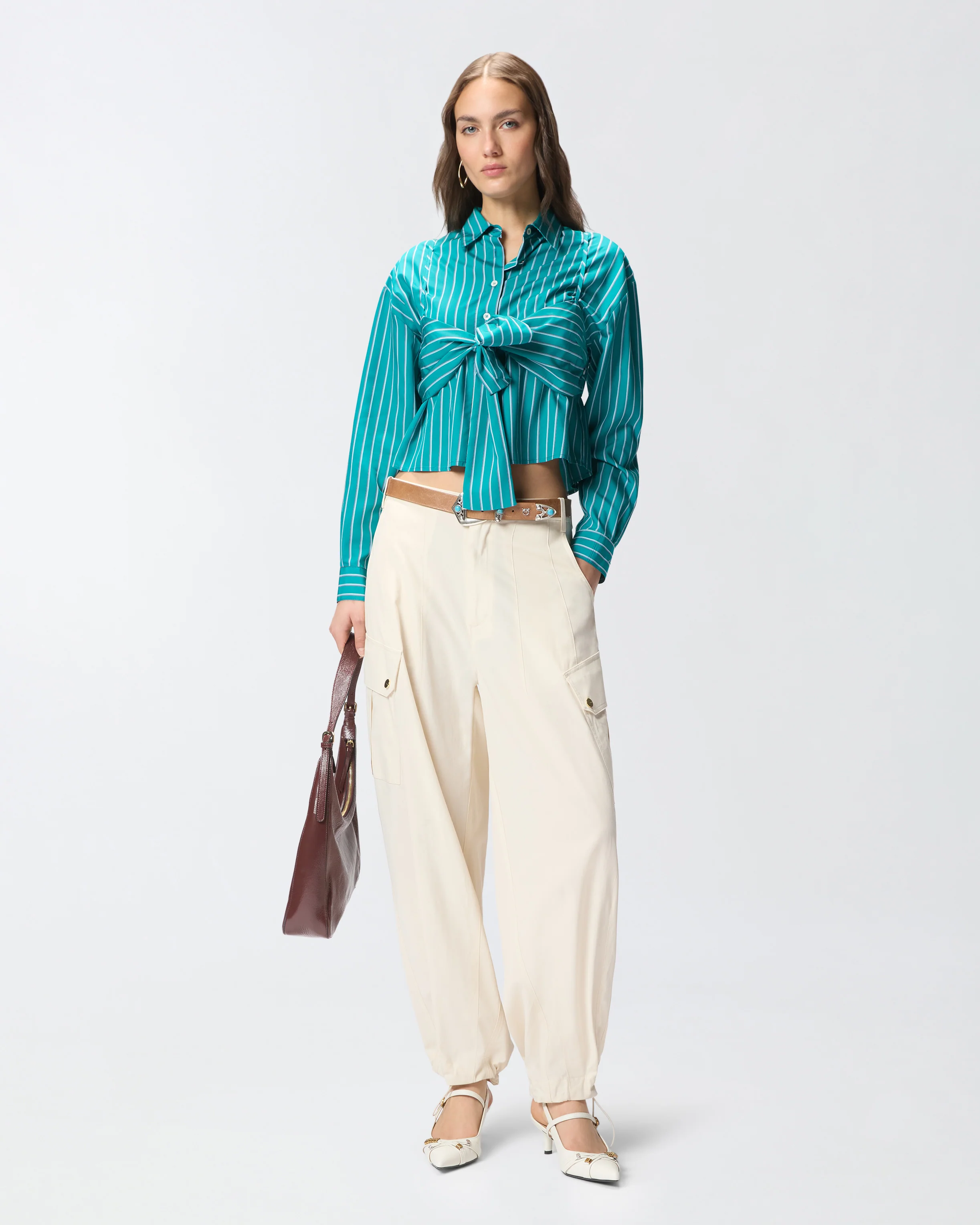Camicia cropped a righe con fiocco - Image 2