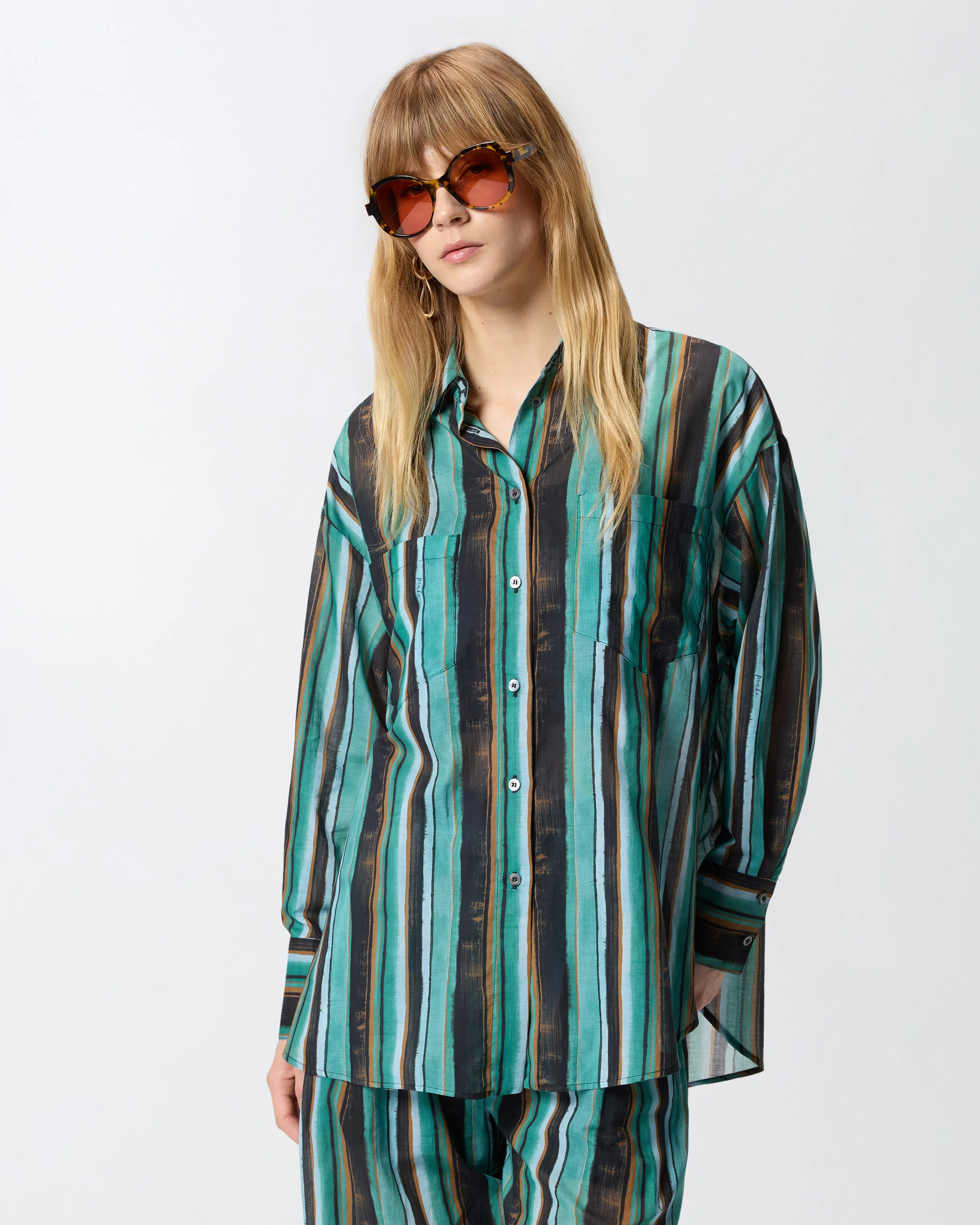 Camicia in cotone con righe effetto pennellato
