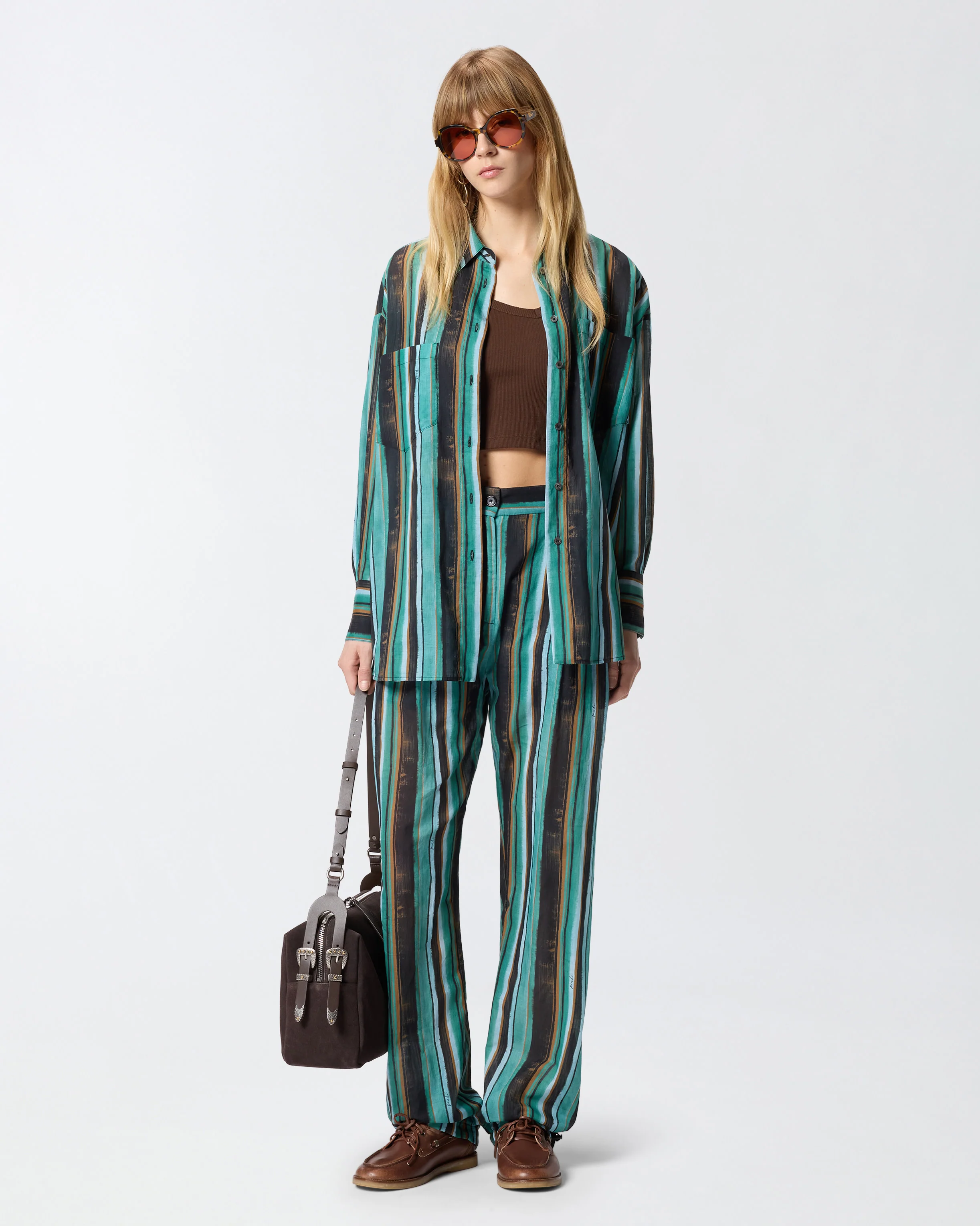 Camicia in cotone con righe effetto pennellato - Image 2