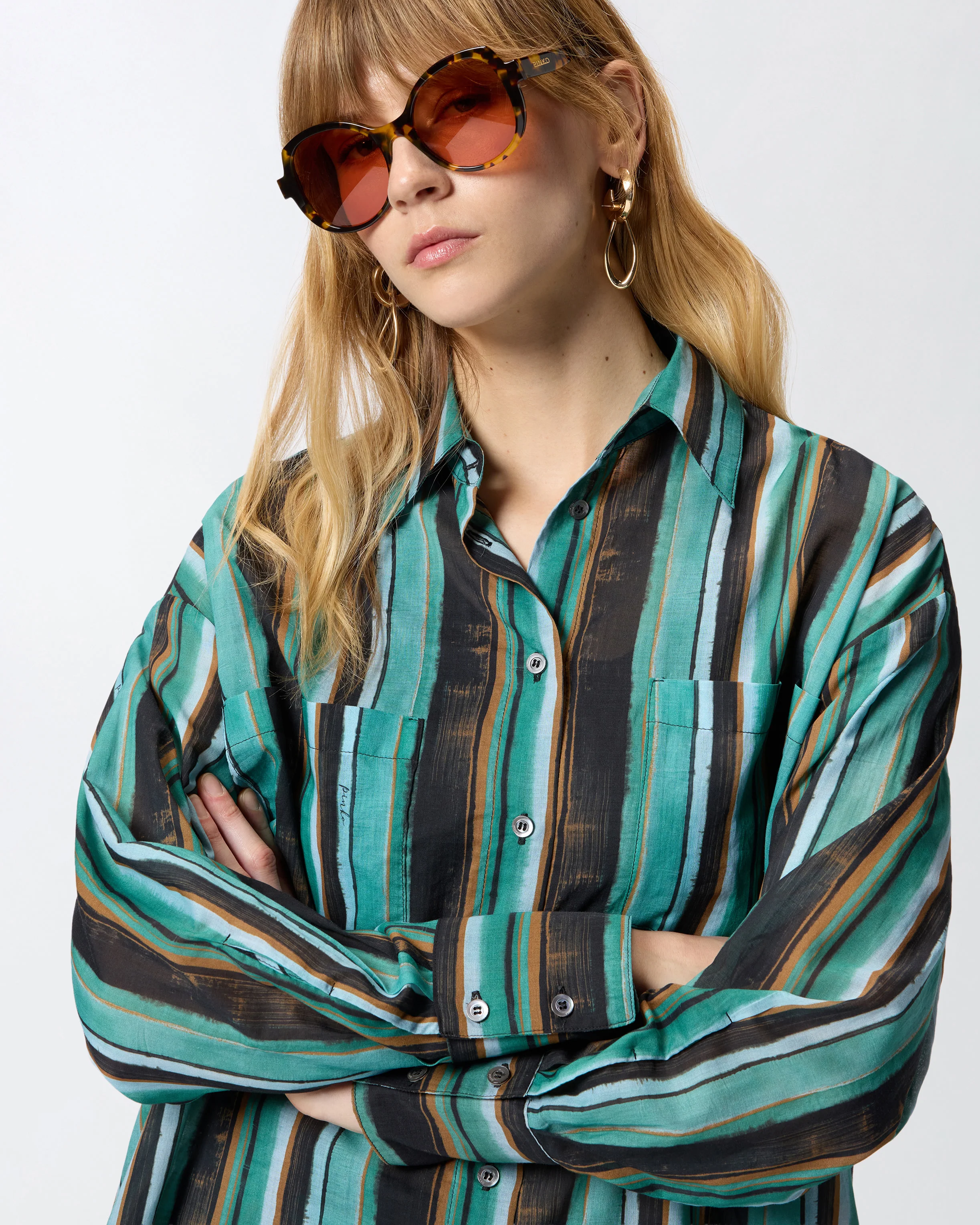 Camicia in cotone con righe effetto pennellato - Image 4