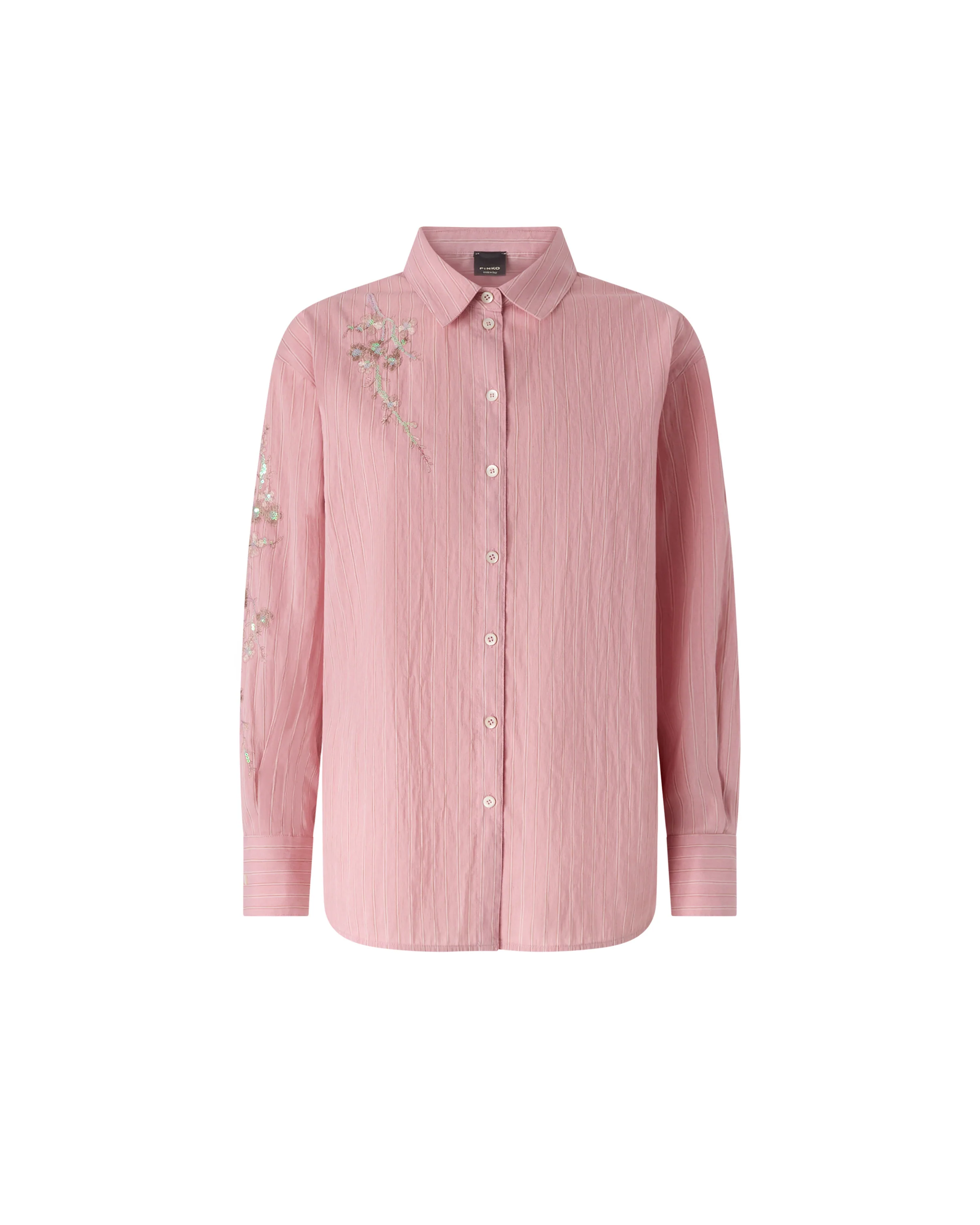 Camicia in tessuto a righe con ricami floreali - Image 5