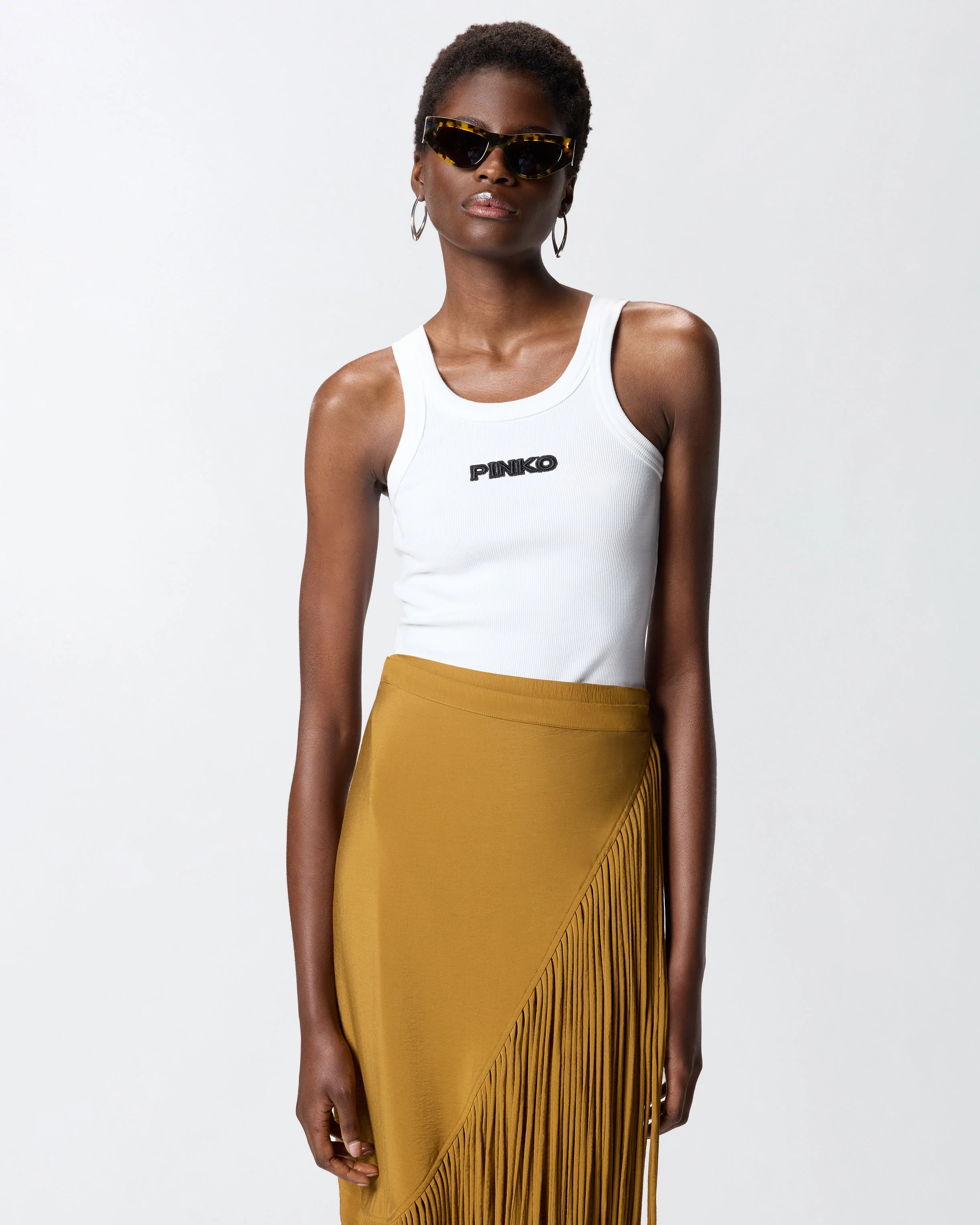 Canotta a costine con logo PINKO 3D