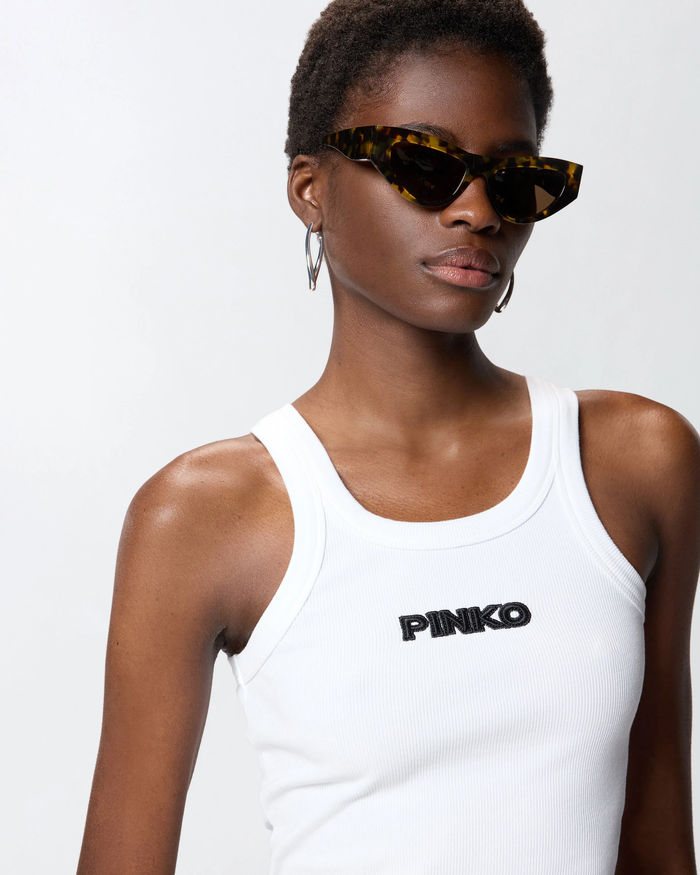 Canotta a costine con logo PINKO 3D - Image 4