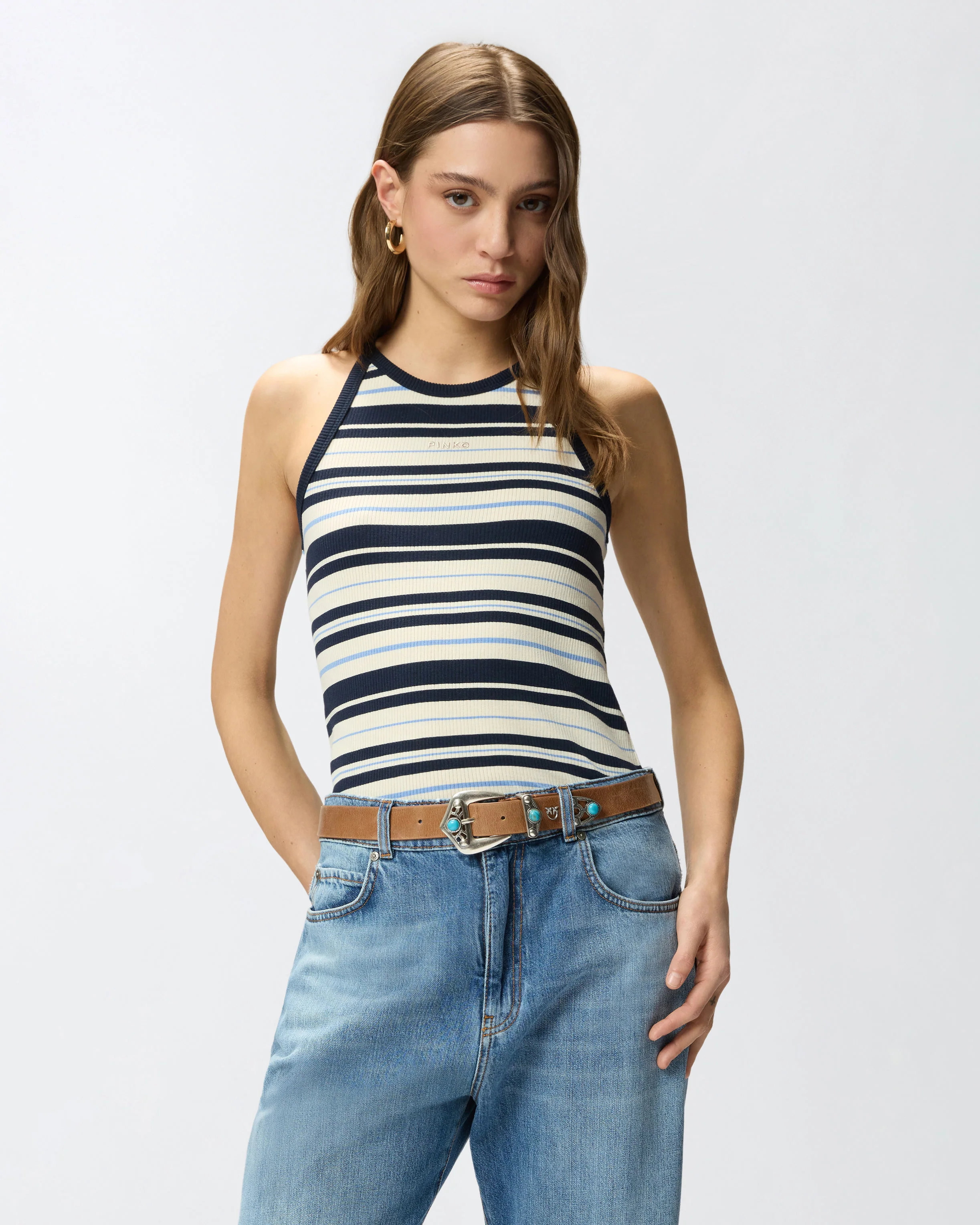 Canotta a righe con logo PINKO