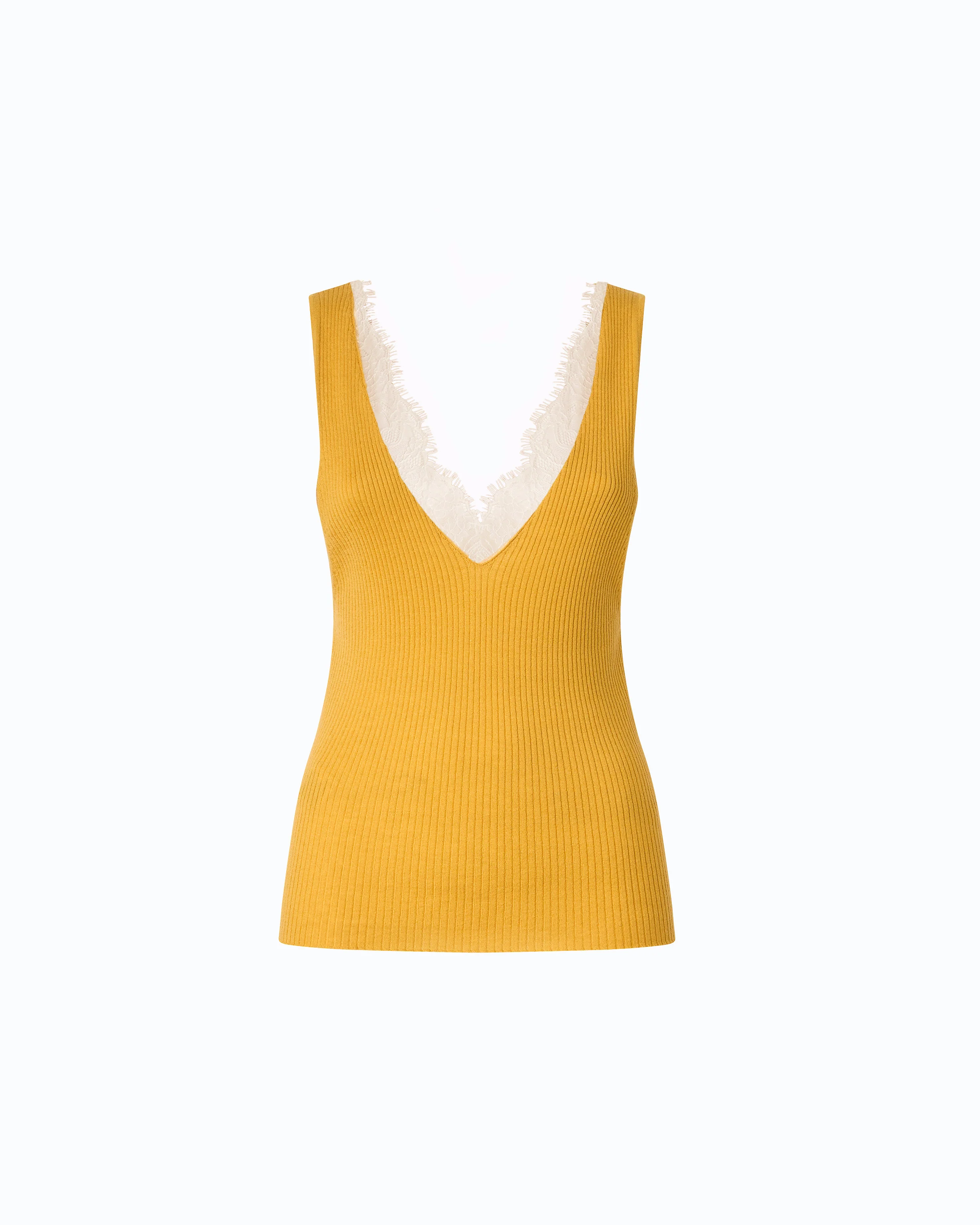 Canotta in misto seta e cashmere con scollo in pizzo - Image 5