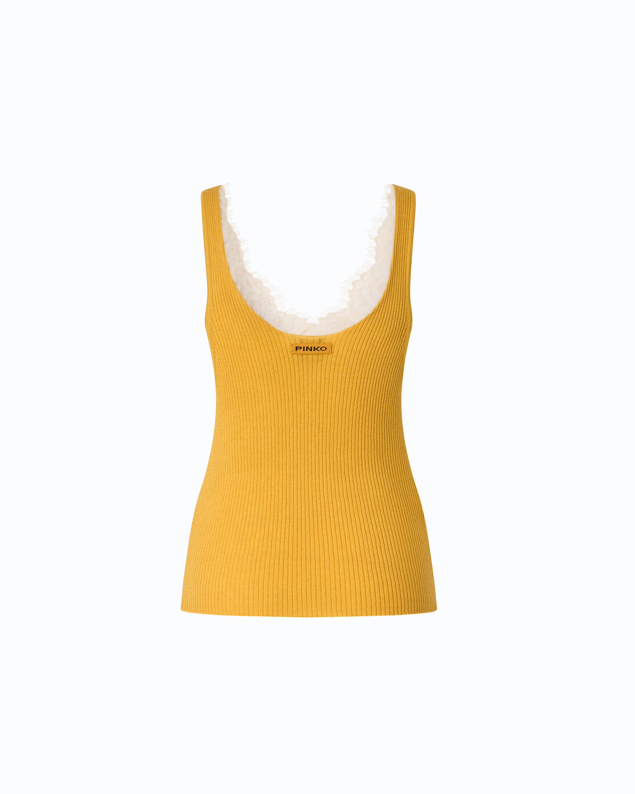 Canotta in misto seta e cashmere con scollo in pizzo - Image 6
