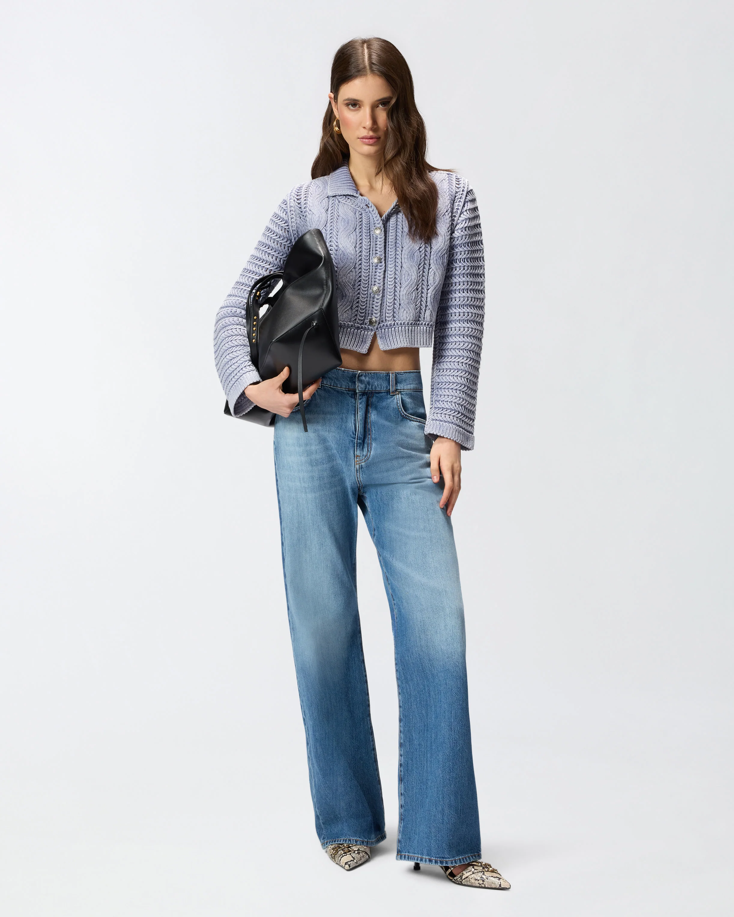 Cardigan cropped a maglia grossa e trecce - Image 2