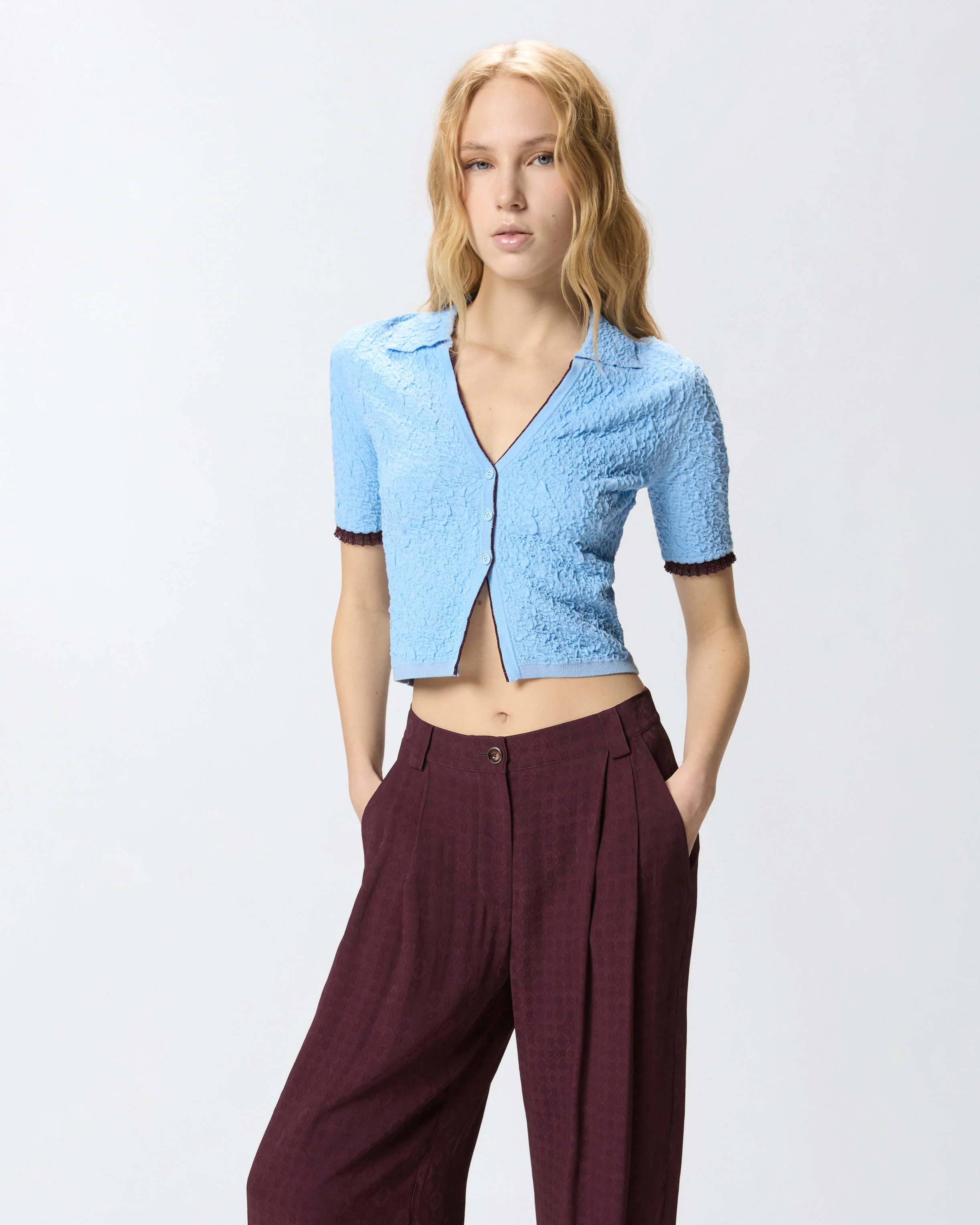Cardigan cropped a polo jacquard