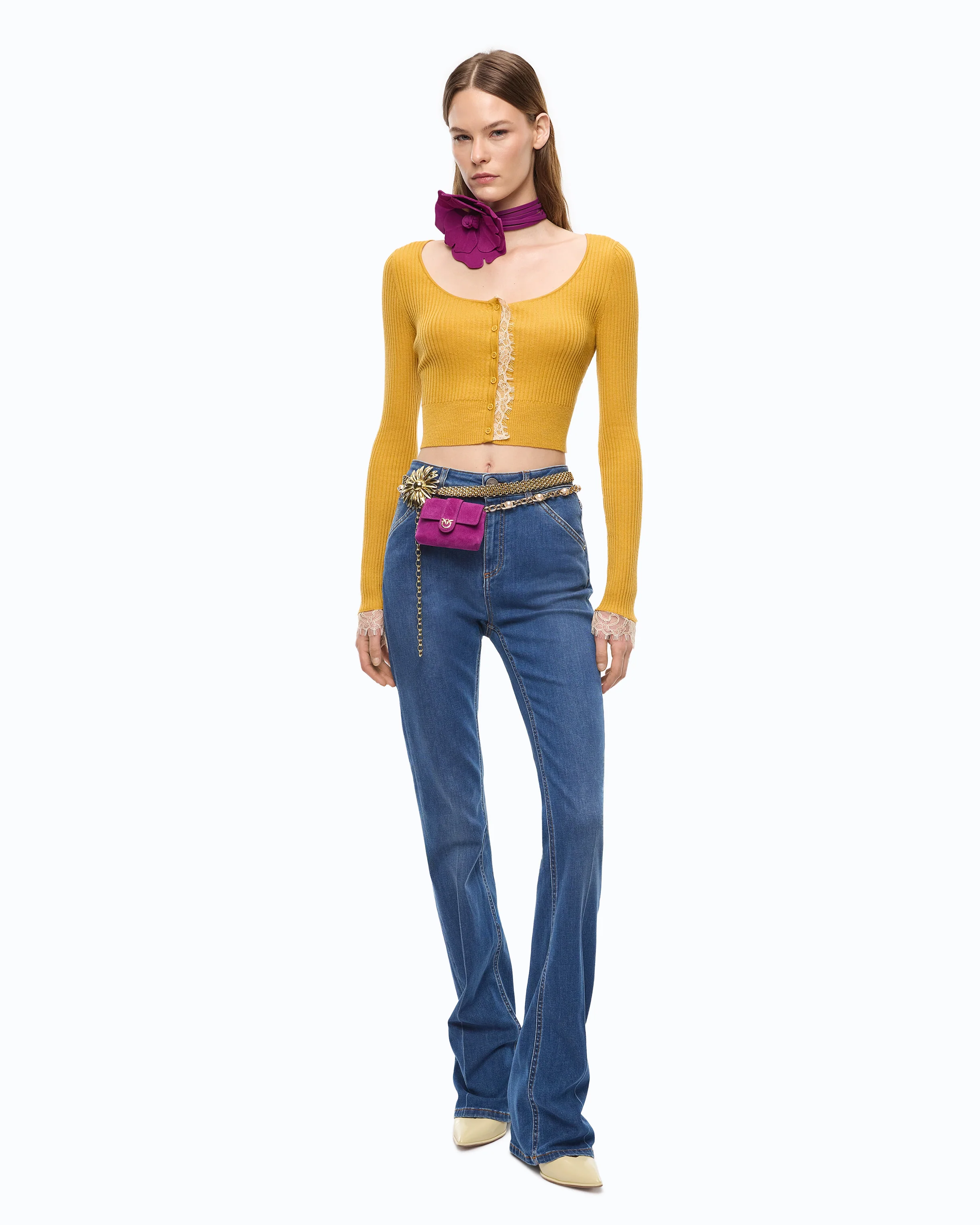 Cardigan cropped in misto seta e cashmere con pizzo - Image 2