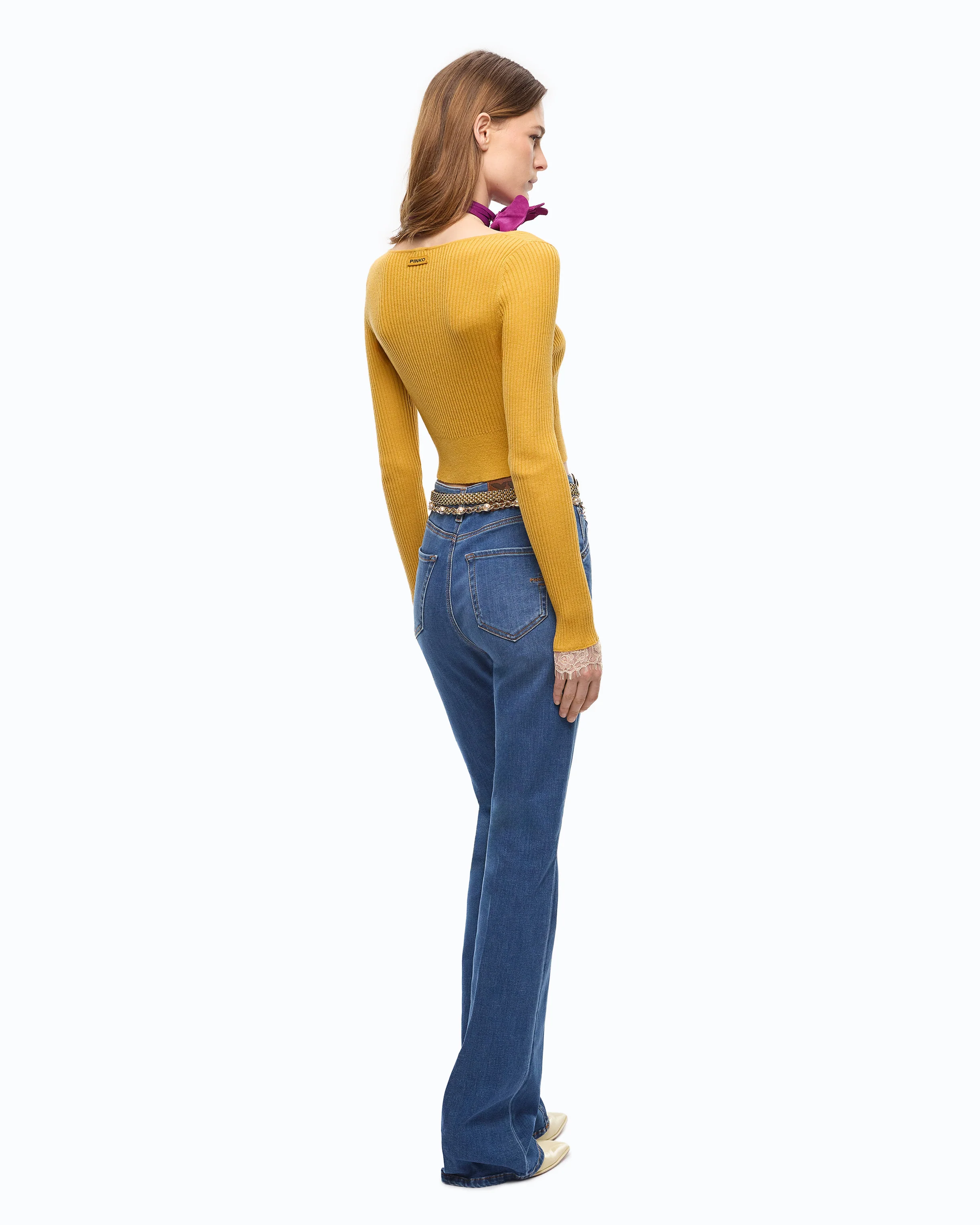 Cardigan cropped in misto seta e cashmere con pizzo - Image 4