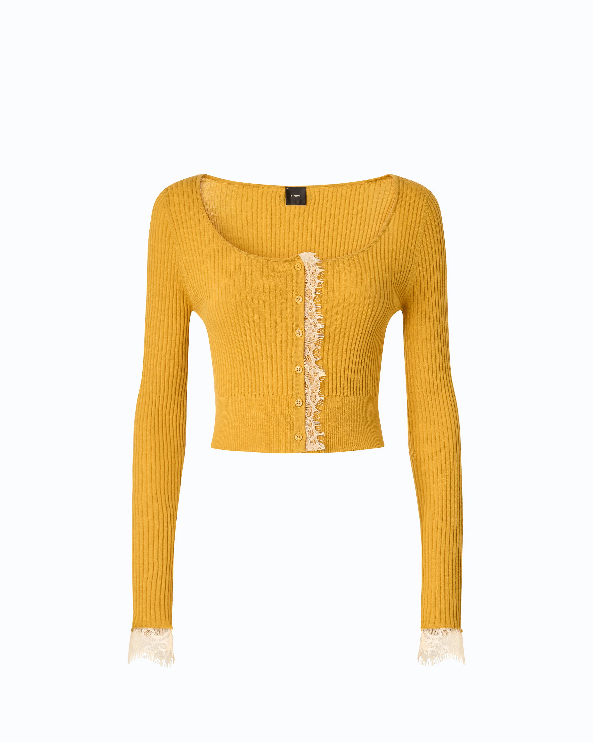 Cardigan cropped in misto seta e cashmere con pizzo - Image 5