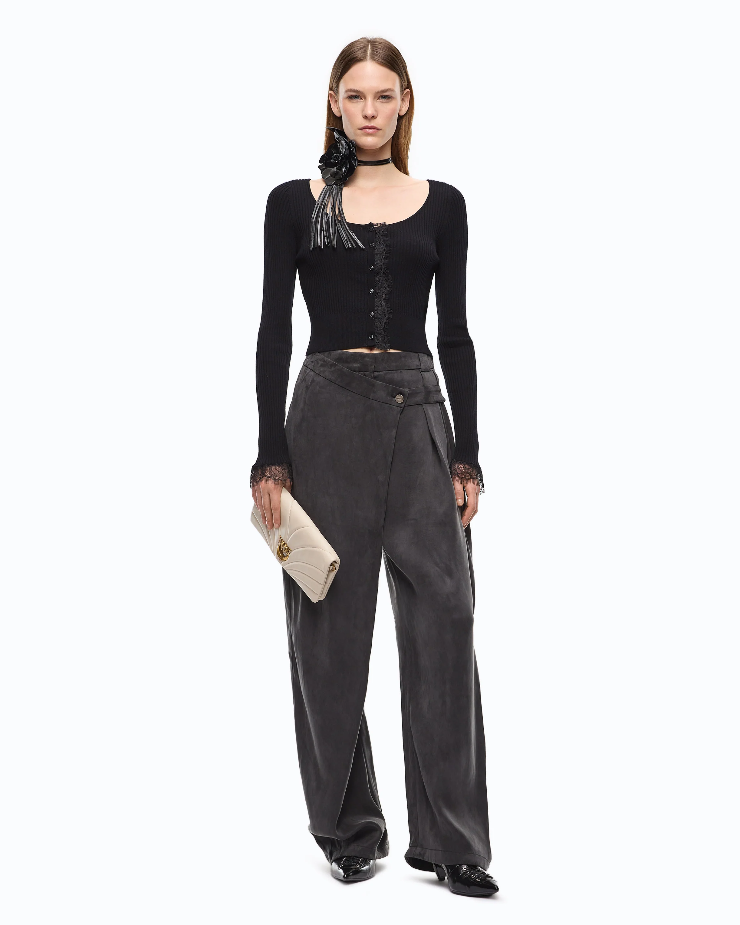 Cardigan cropped in misto seta e cashmere con pizzo - Image 2