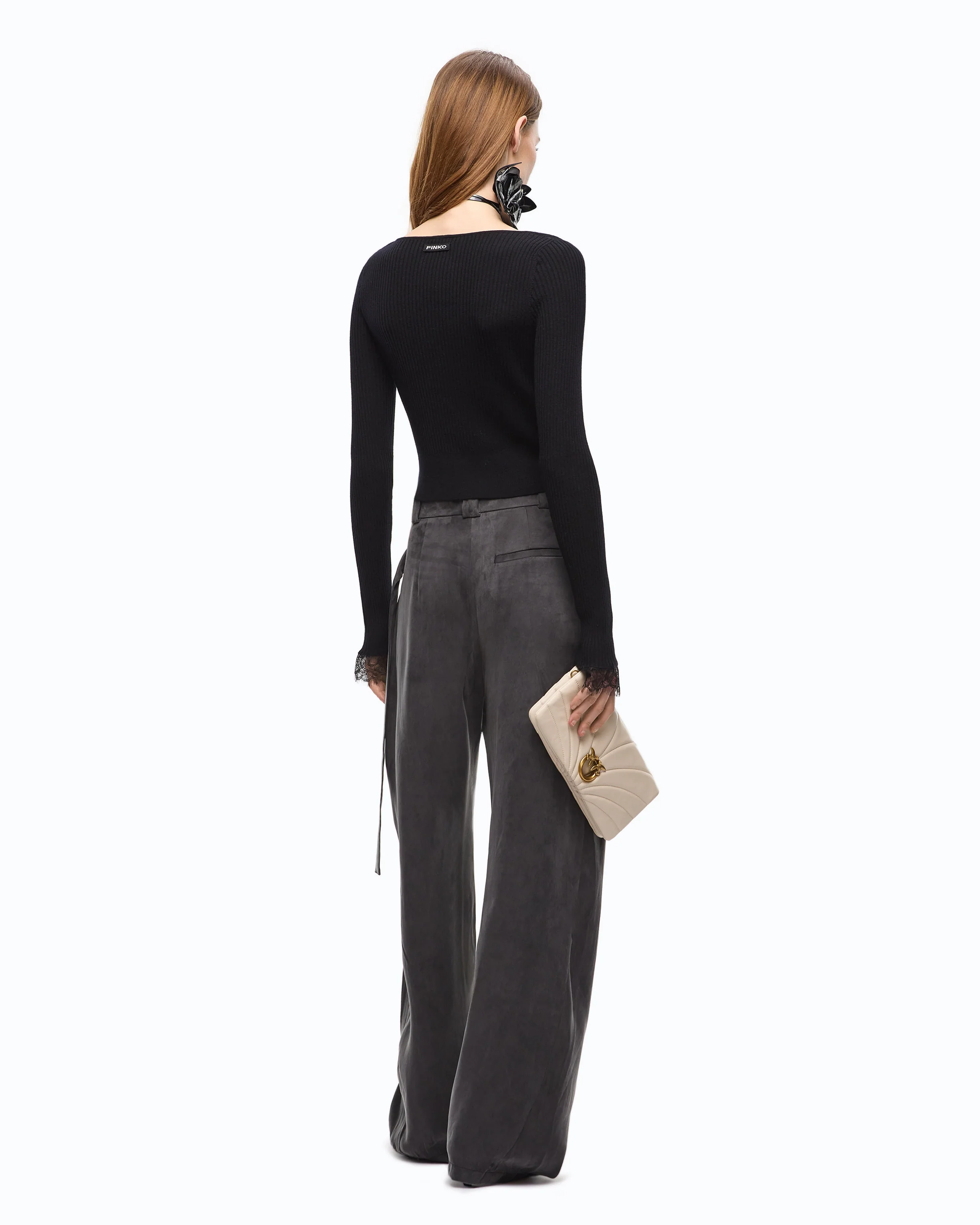Cardigan cropped in misto seta e cashmere con pizzo - Image 4