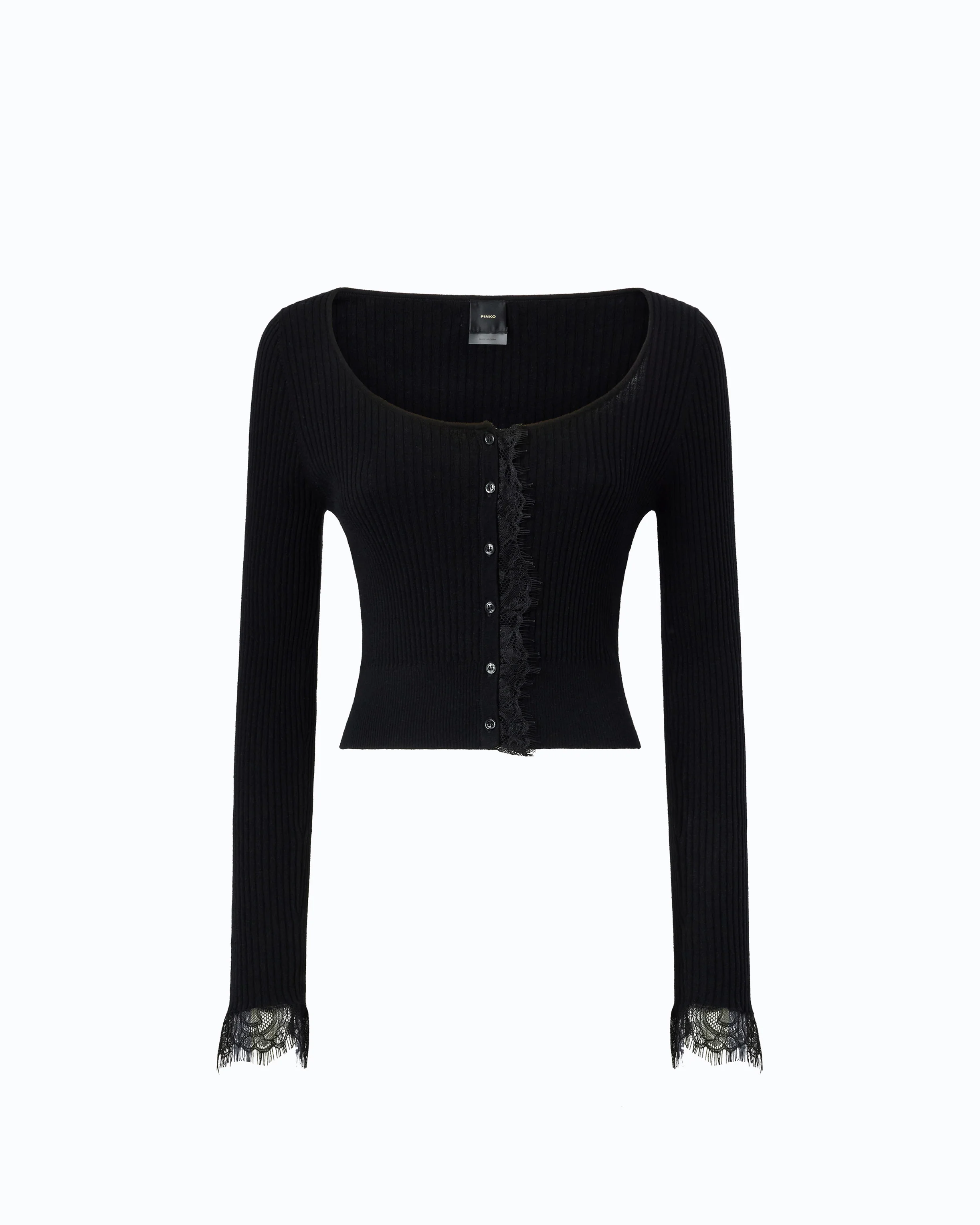 Cardigan cropped in misto seta e cashmere con pizzo - Image 5