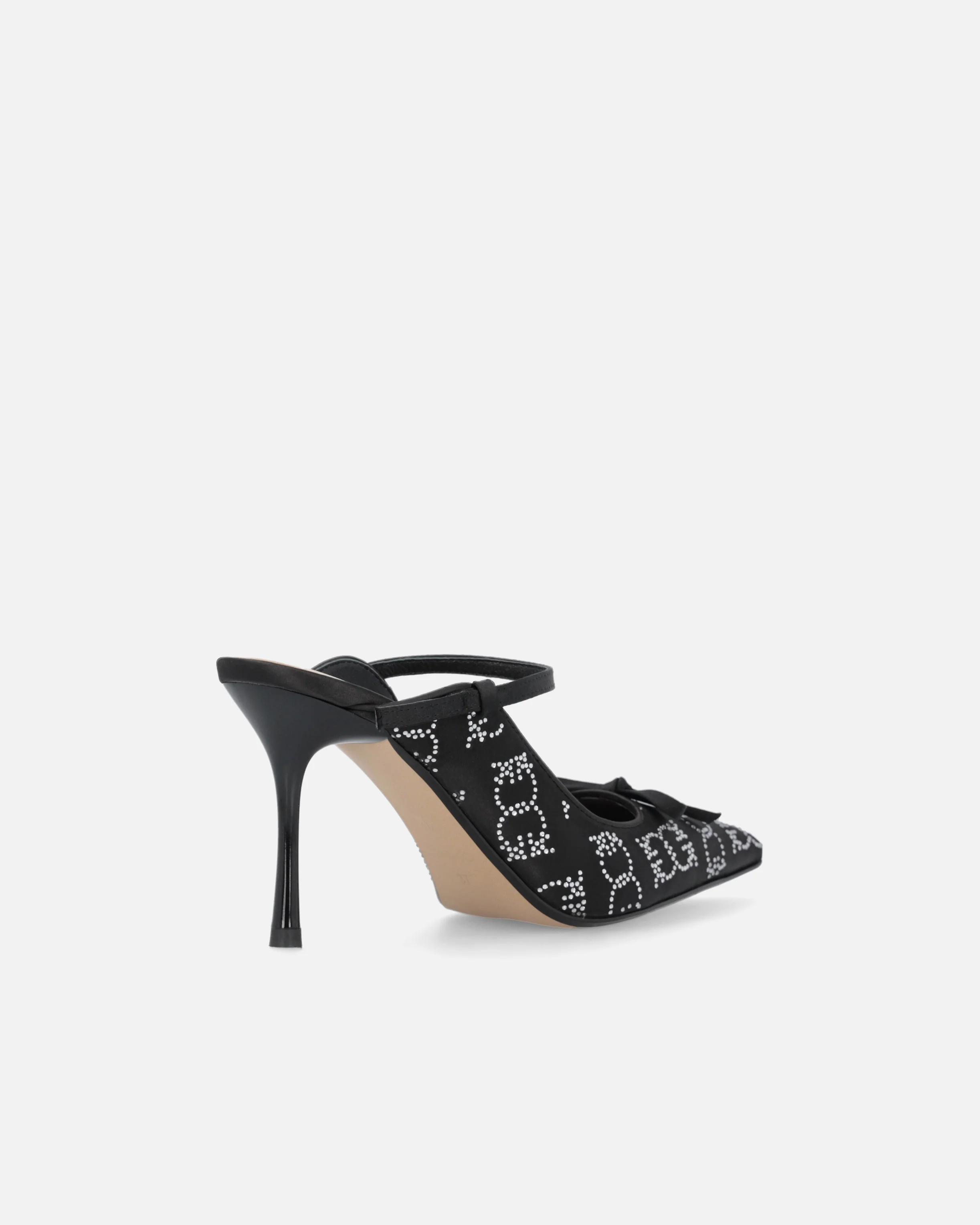 Ciabattine con tacco in satin e strass - Image 3