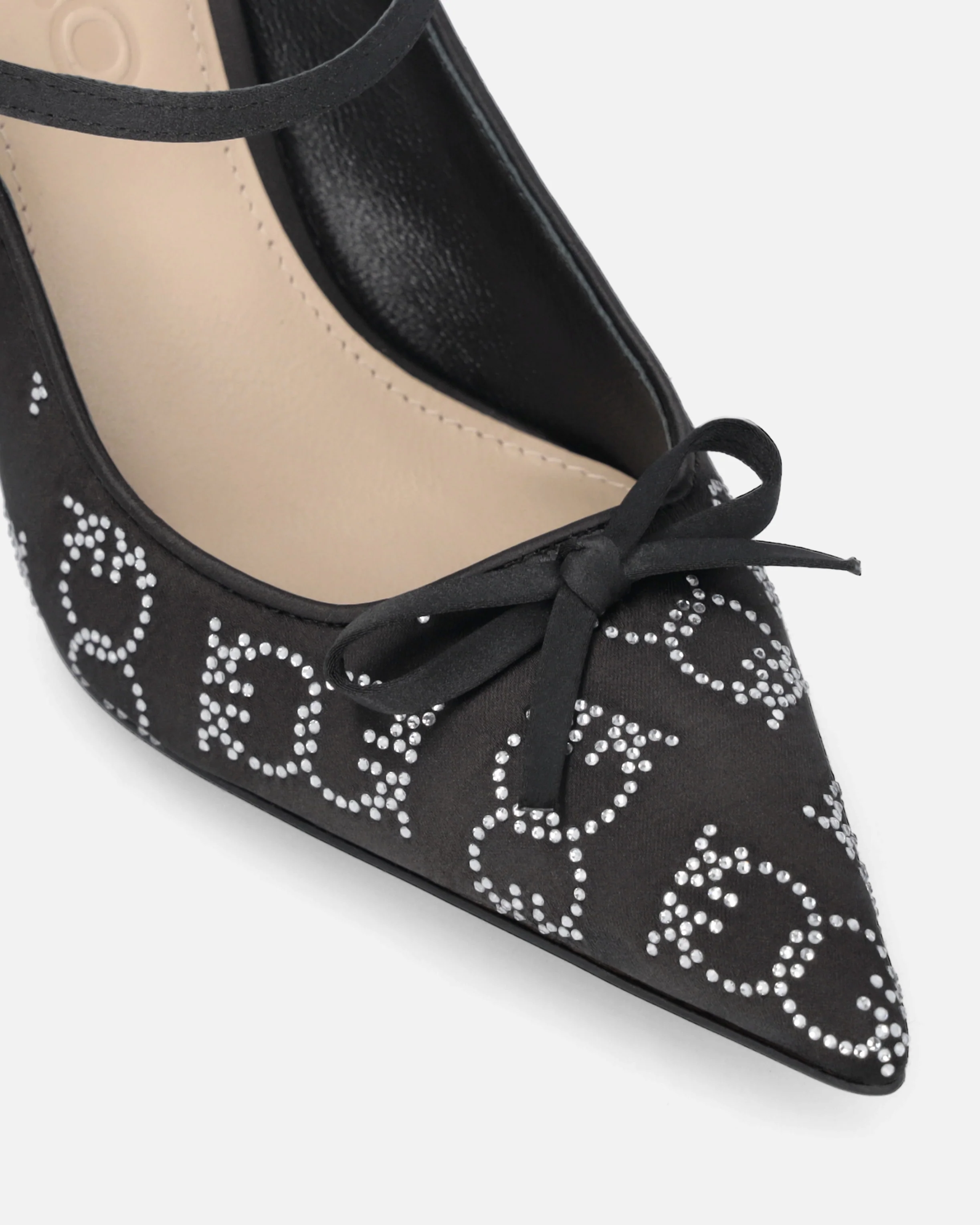Ciabattine con tacco in satin e strass - Image 4