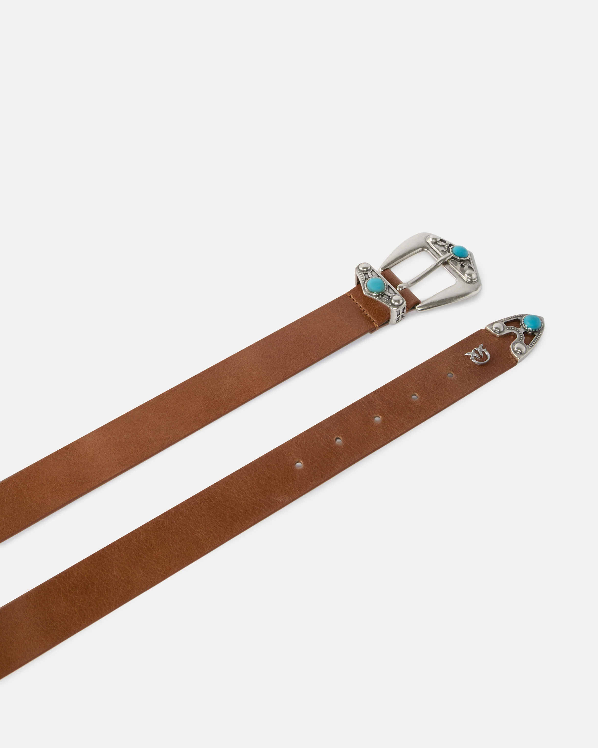 Cintura in pelle con pietre turchesi 3 cm - Image 3