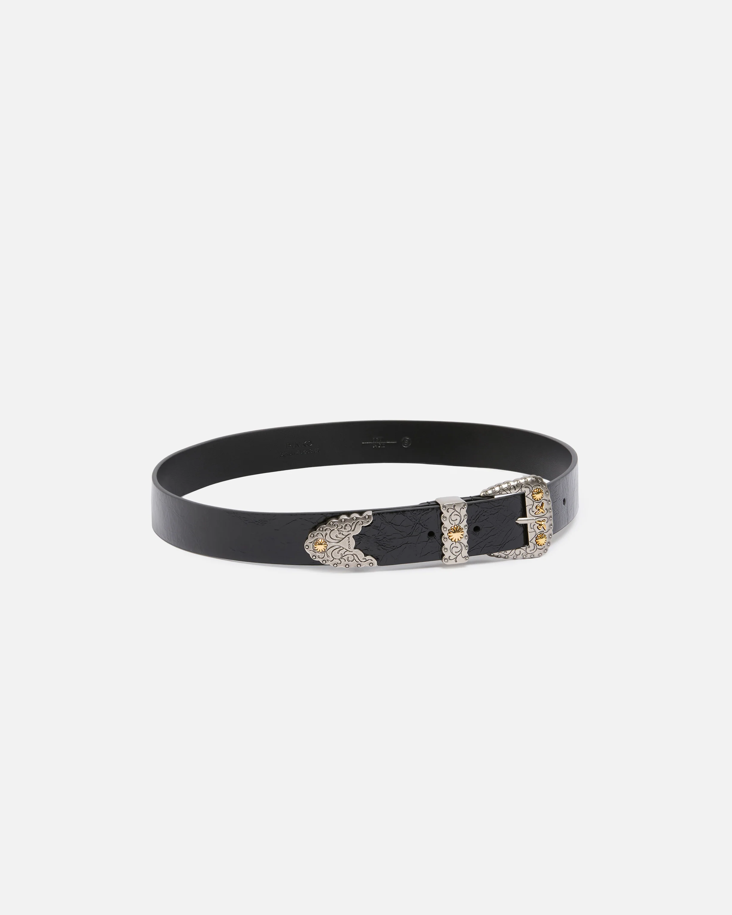 Cintura in pelle shiny con finiture metalliche 3 cm - Image 2