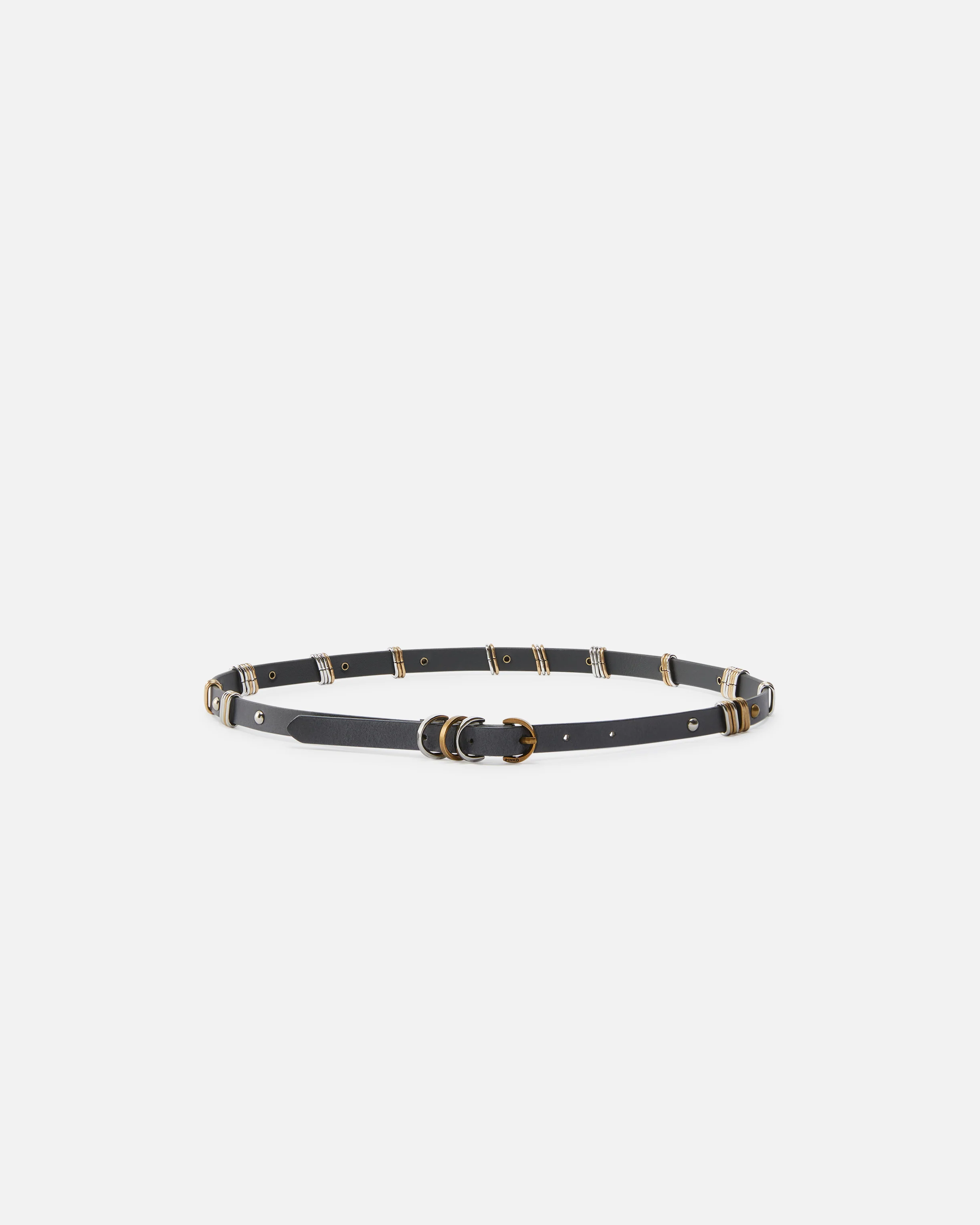 Cintura sottile 1,5cm cuoio con anelle in metallo