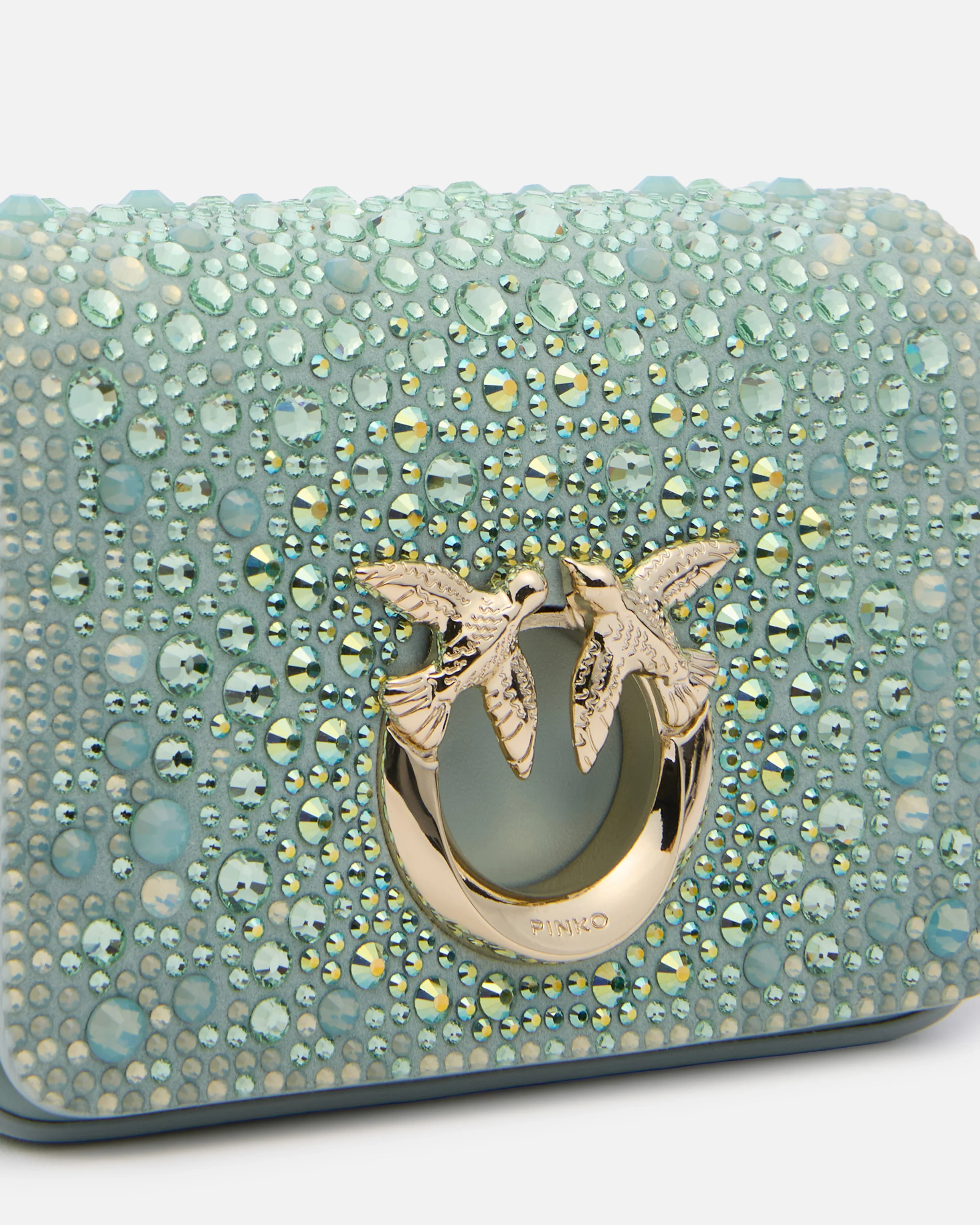 Clutch a mano Micro Love Bag Click in microfibra full strass PINKO Galleria - Image 3