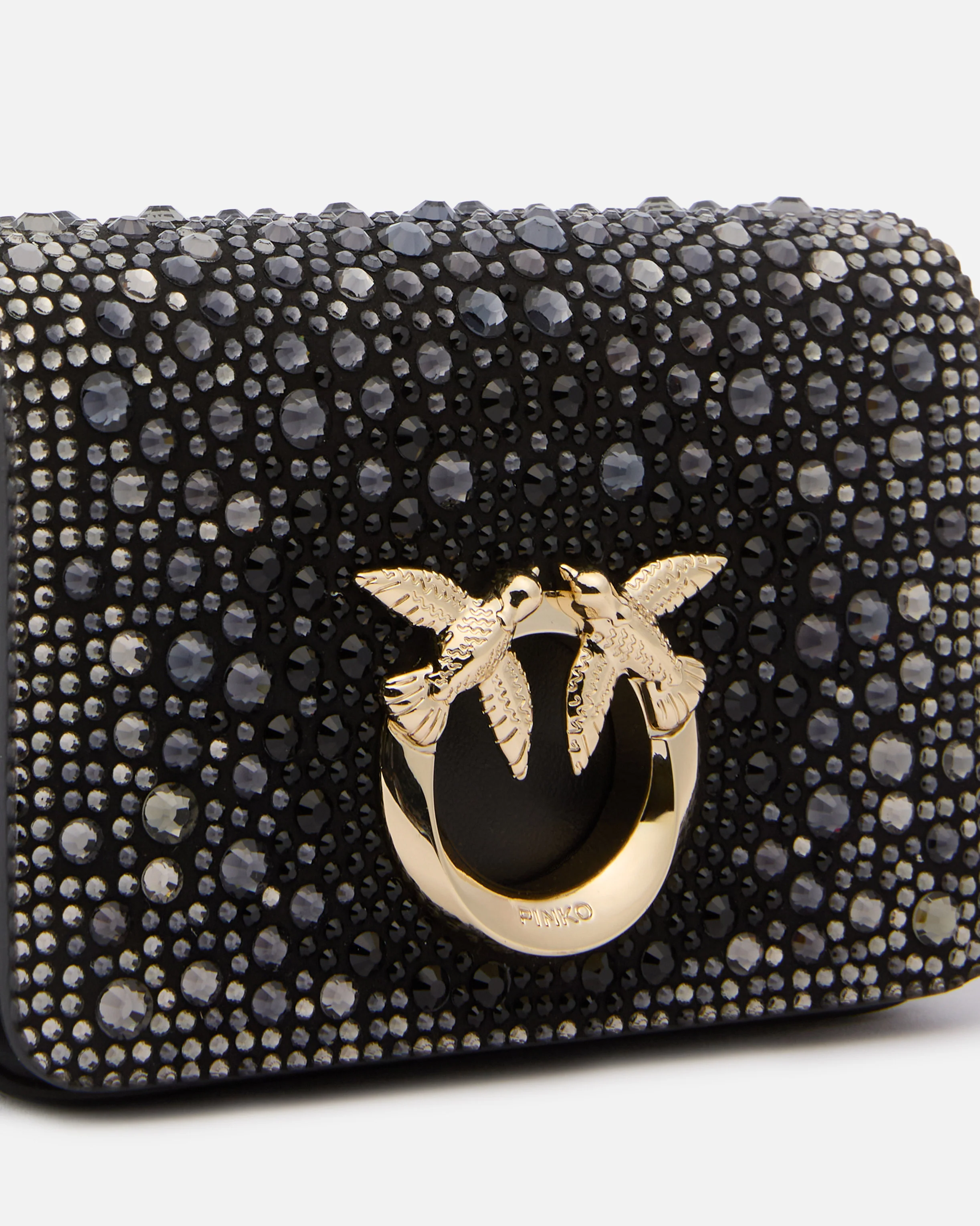 Clutch a mano Micro Love Bag Click in microfibra full strass PINKO Galleria - Image 3