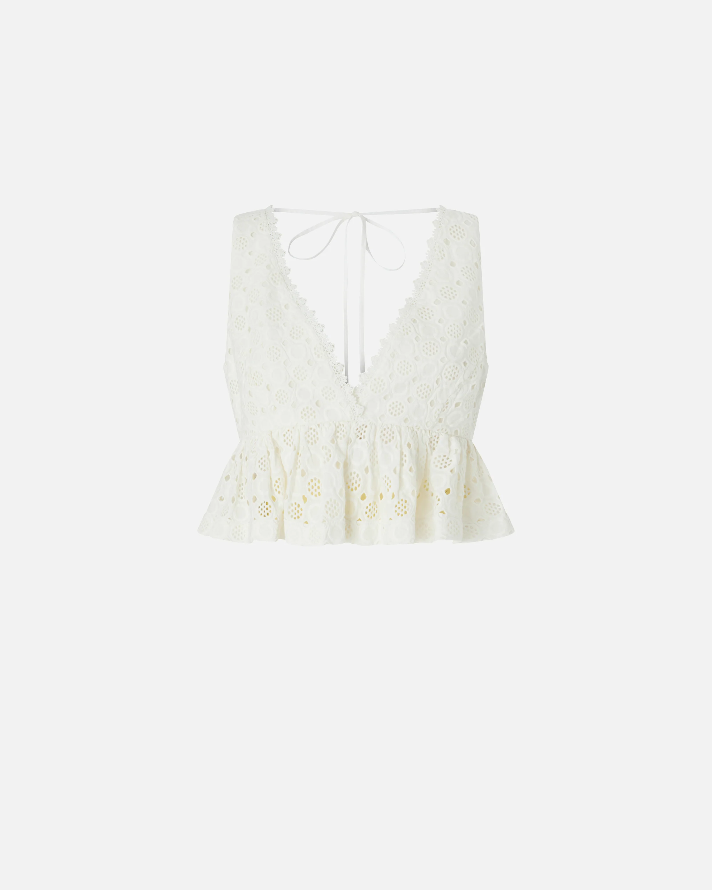 Crop top con volant e motivo traforato - Image 5