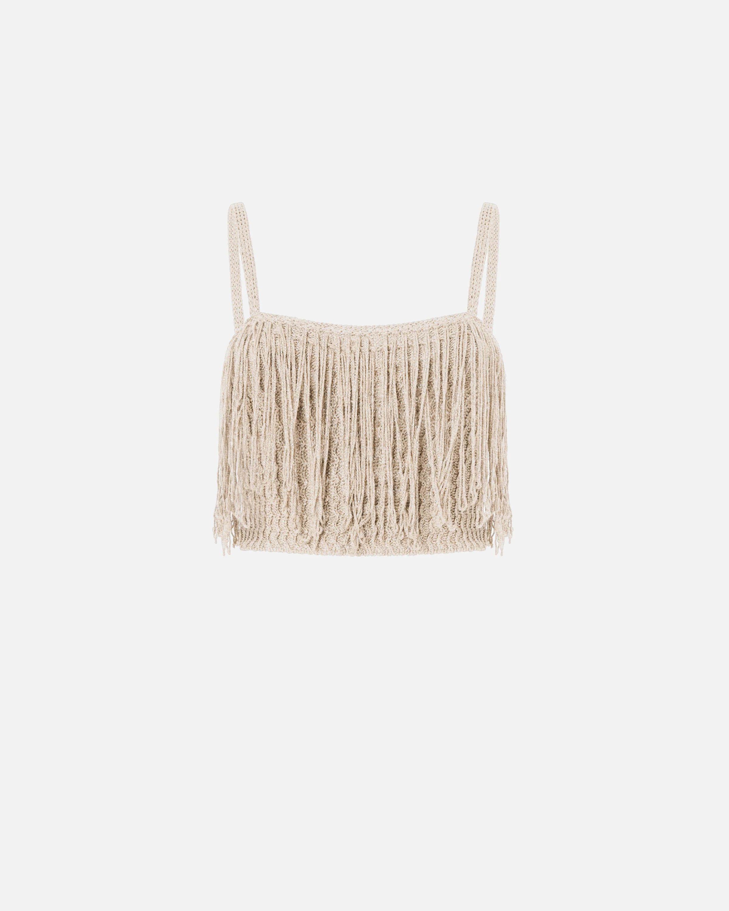 Crop top in maglia con frange - Image 5