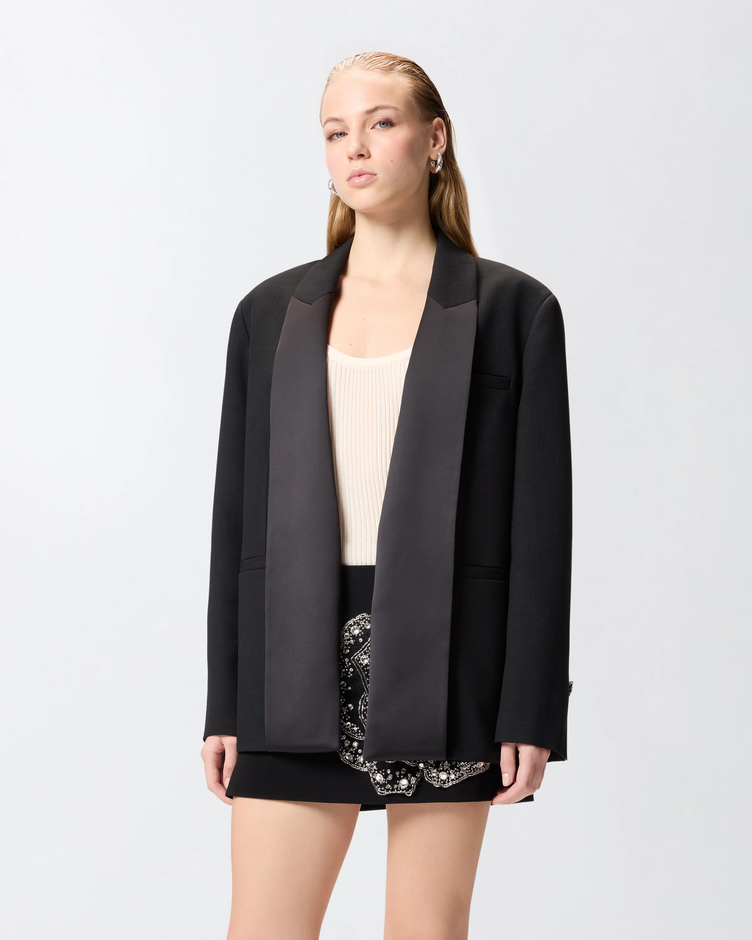 Giacca fiammata con revers in satin