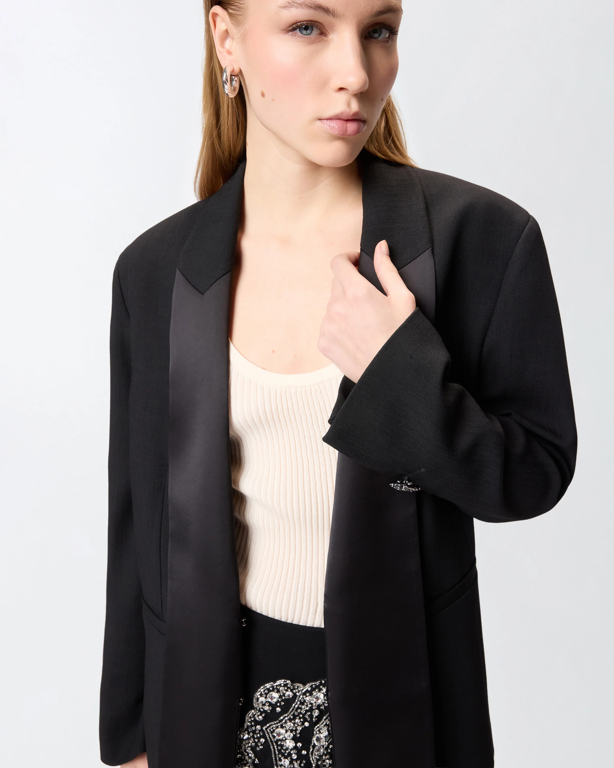 Giacca fiammata con revers in satin - Image 4
