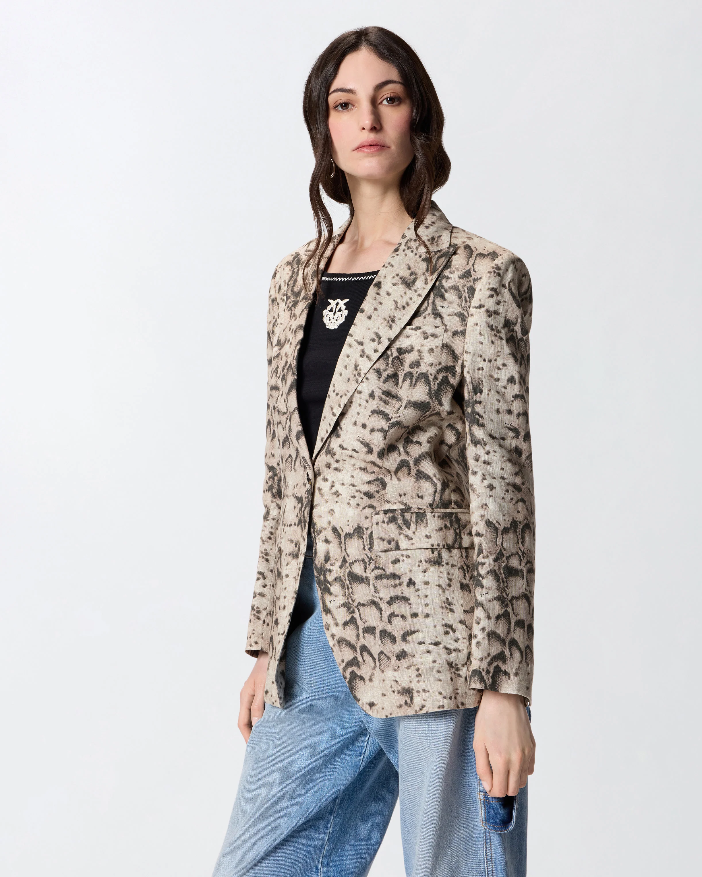 Giacca in lino con stampa snake