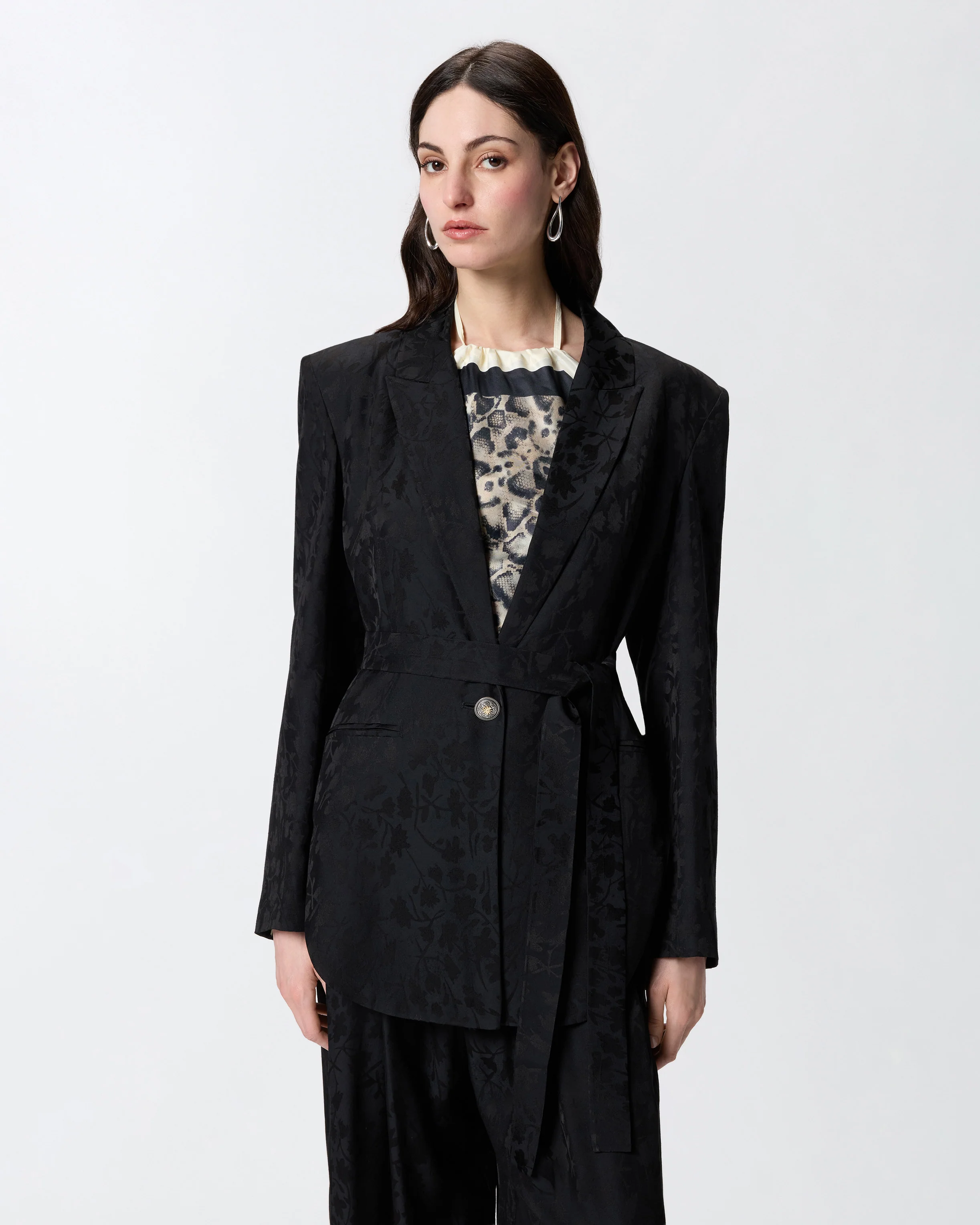 Giacca kimono in jacquard floreale