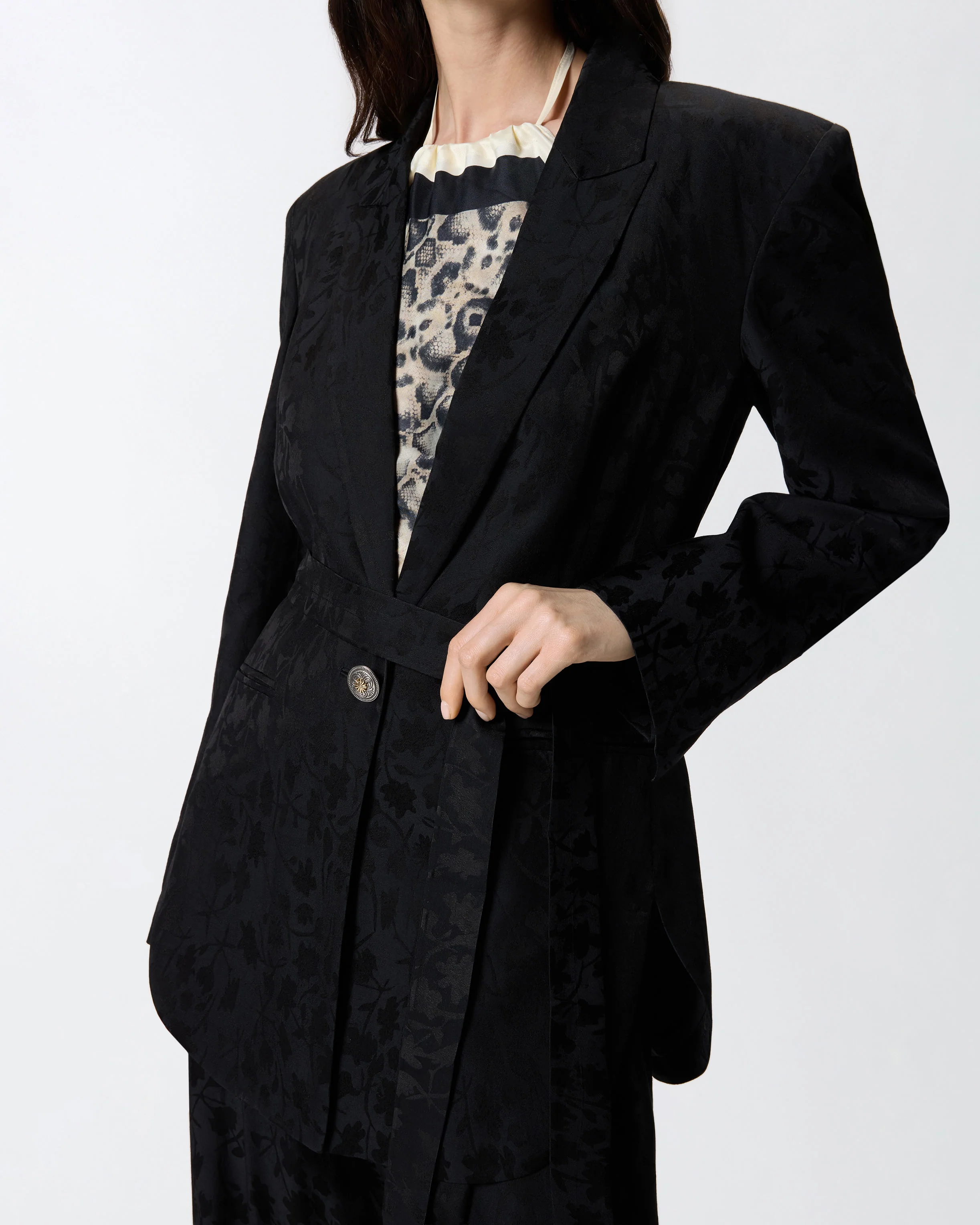 Giacca kimono in jacquard floreale - Image 4