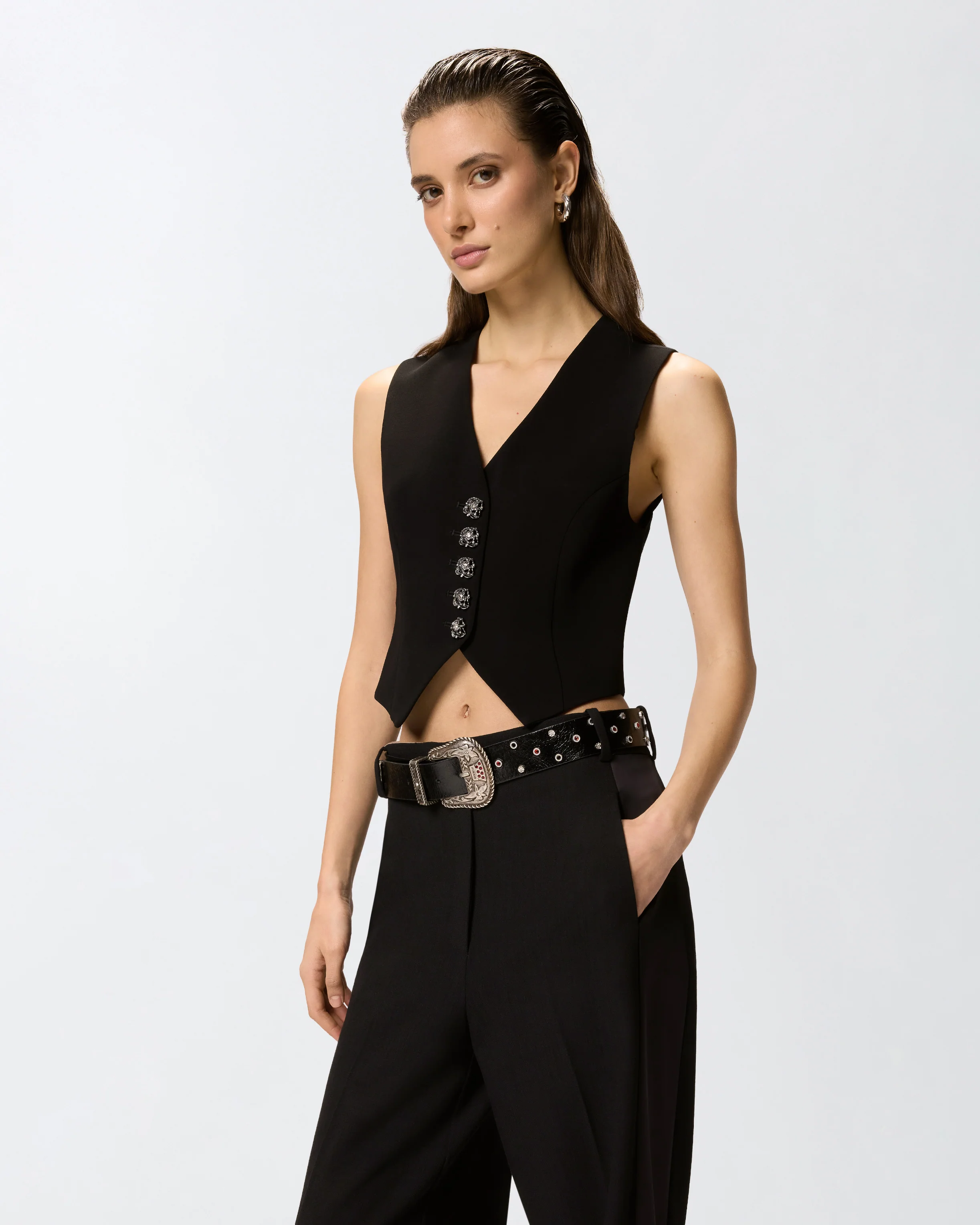 Gilet con bottoni rose gioiello