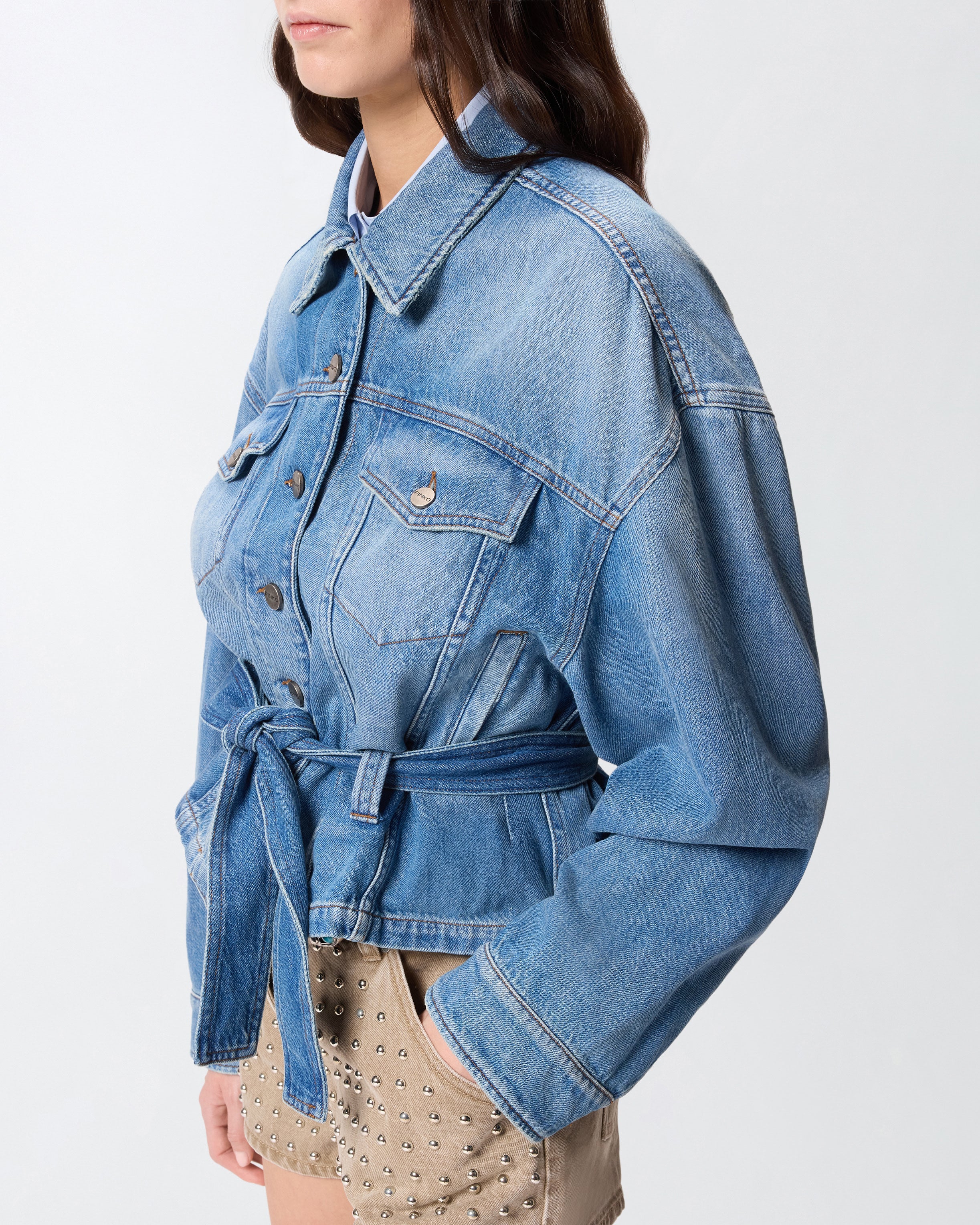 Giubbino in denim con cintura - Image 4