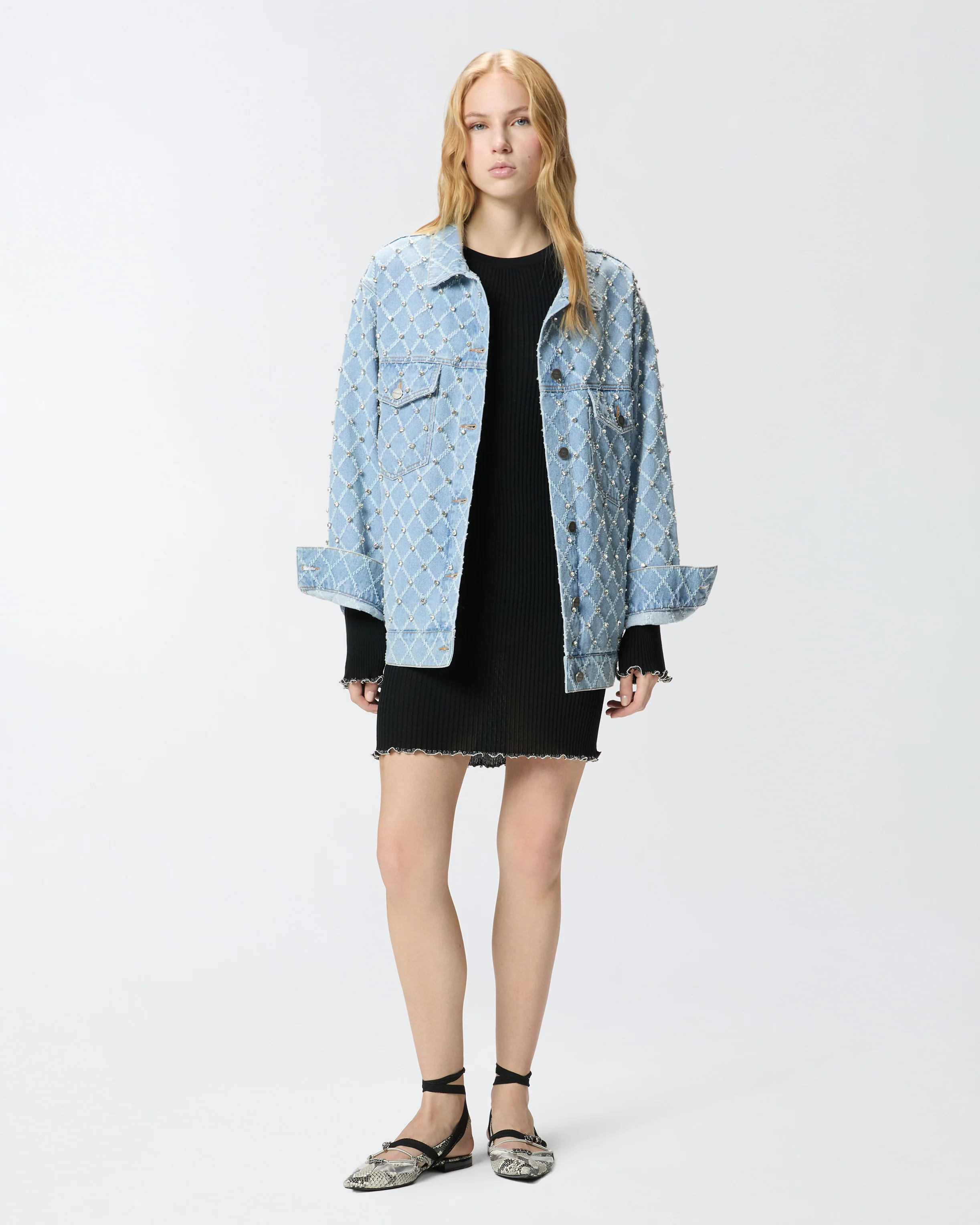 Giubbino in denim con disegno rombi e strass - Image 3