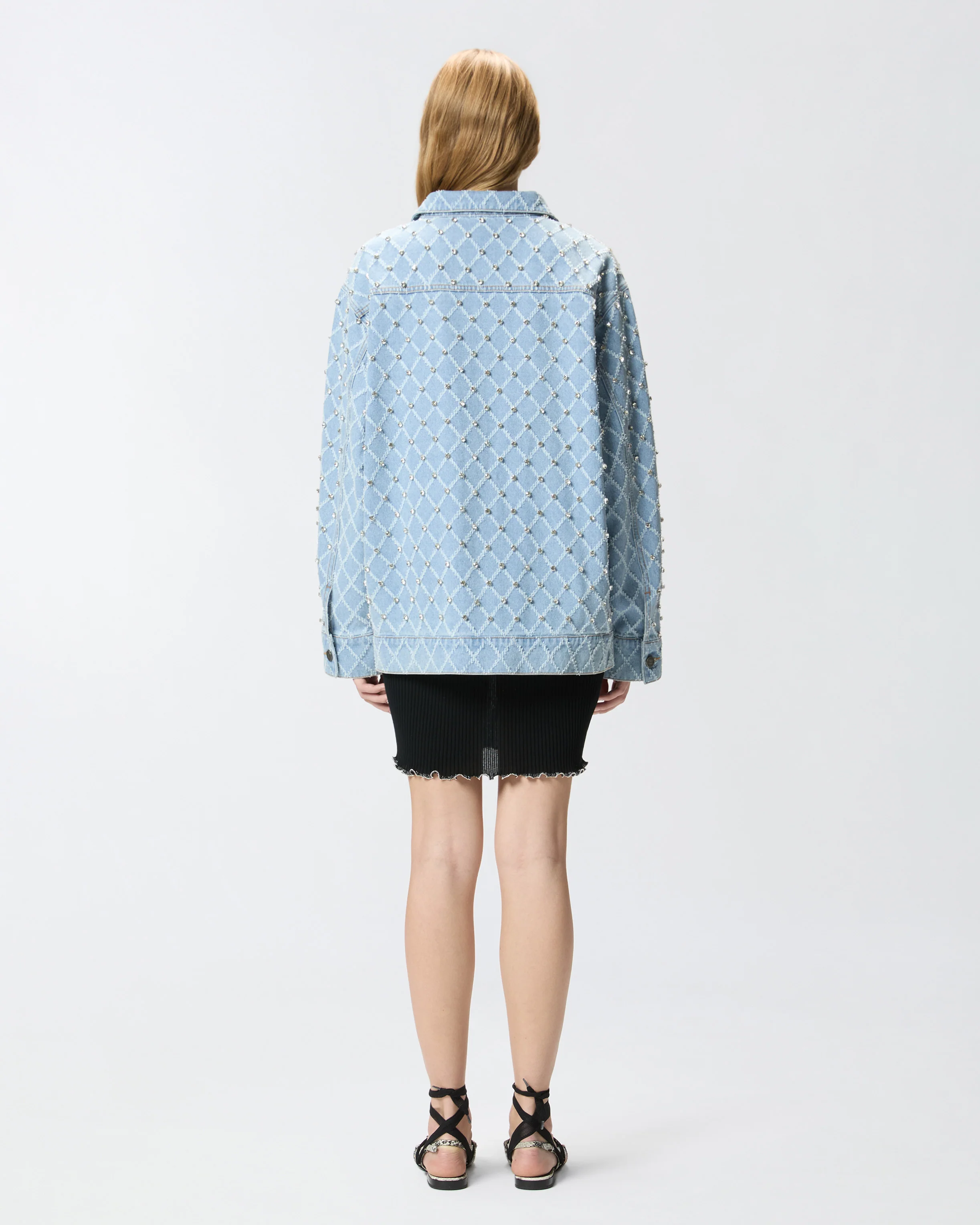 Giubbino in denim con disegno rombi e strass - Image 4
