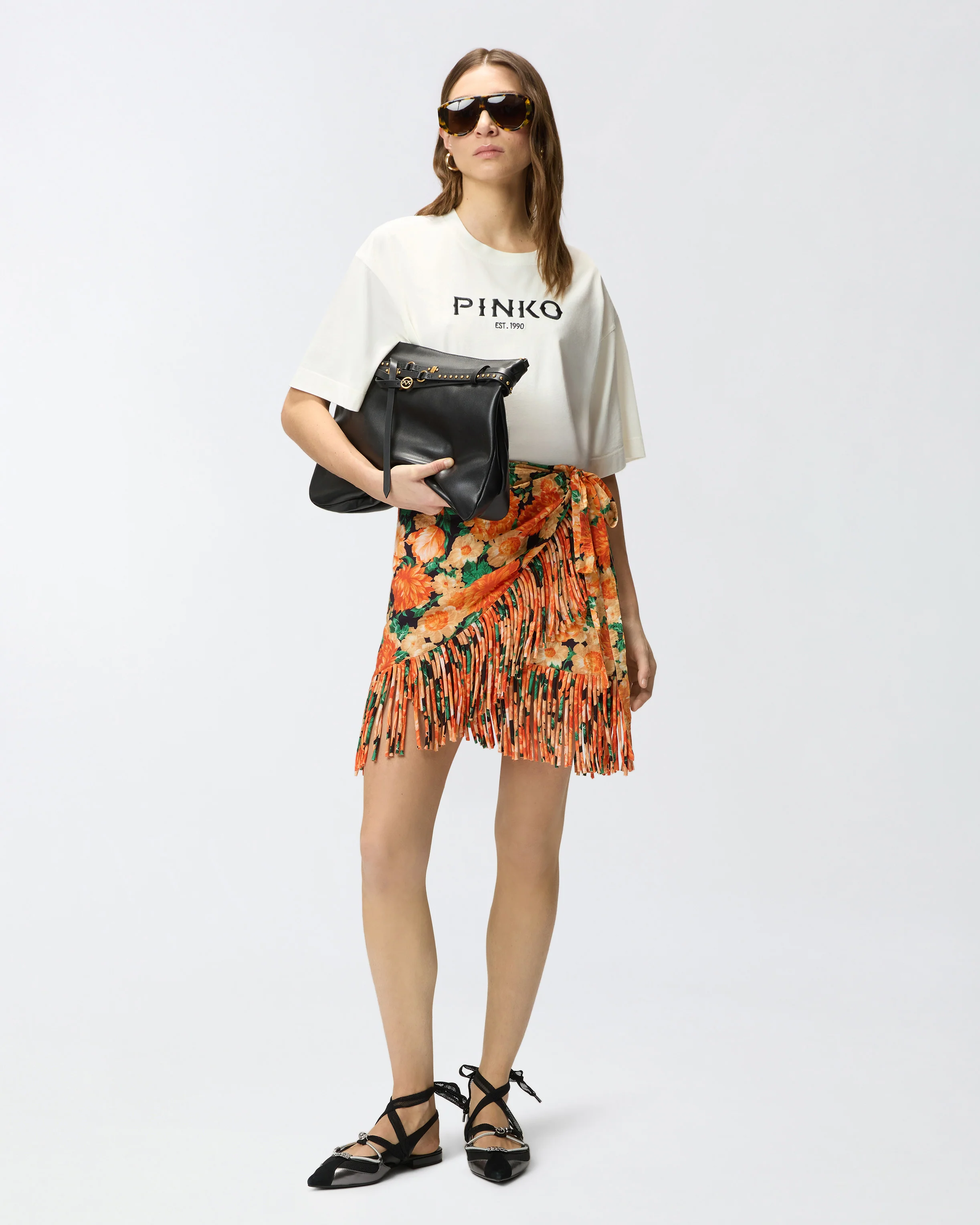 Gonna corta con frange e stampa Botanic Garden