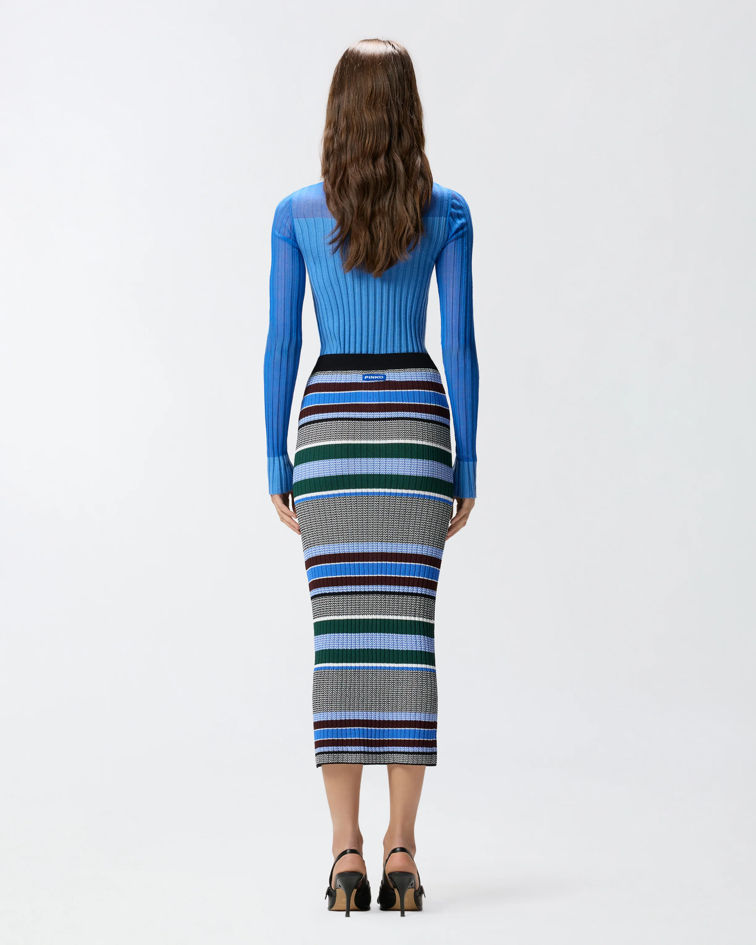 Gonna longuette aderente in maglia a righe - Image 3